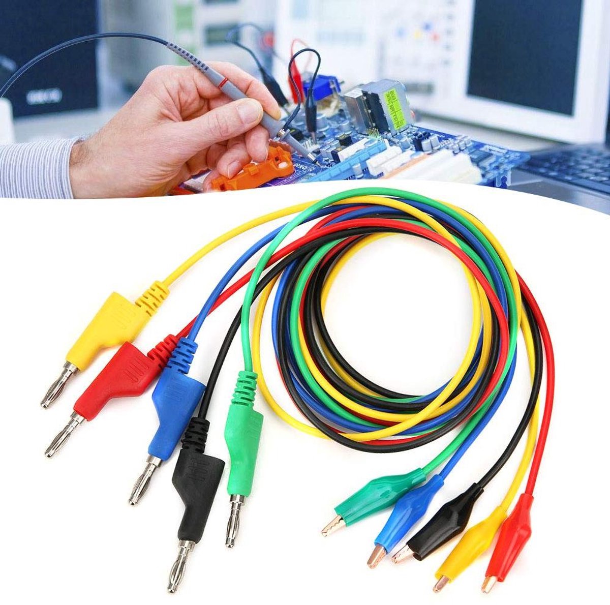 Meetsnoer Set - Testlijnen Multimeter - Elektrisch Testen - Kopergecoat - 1 Meter - Multicolor
