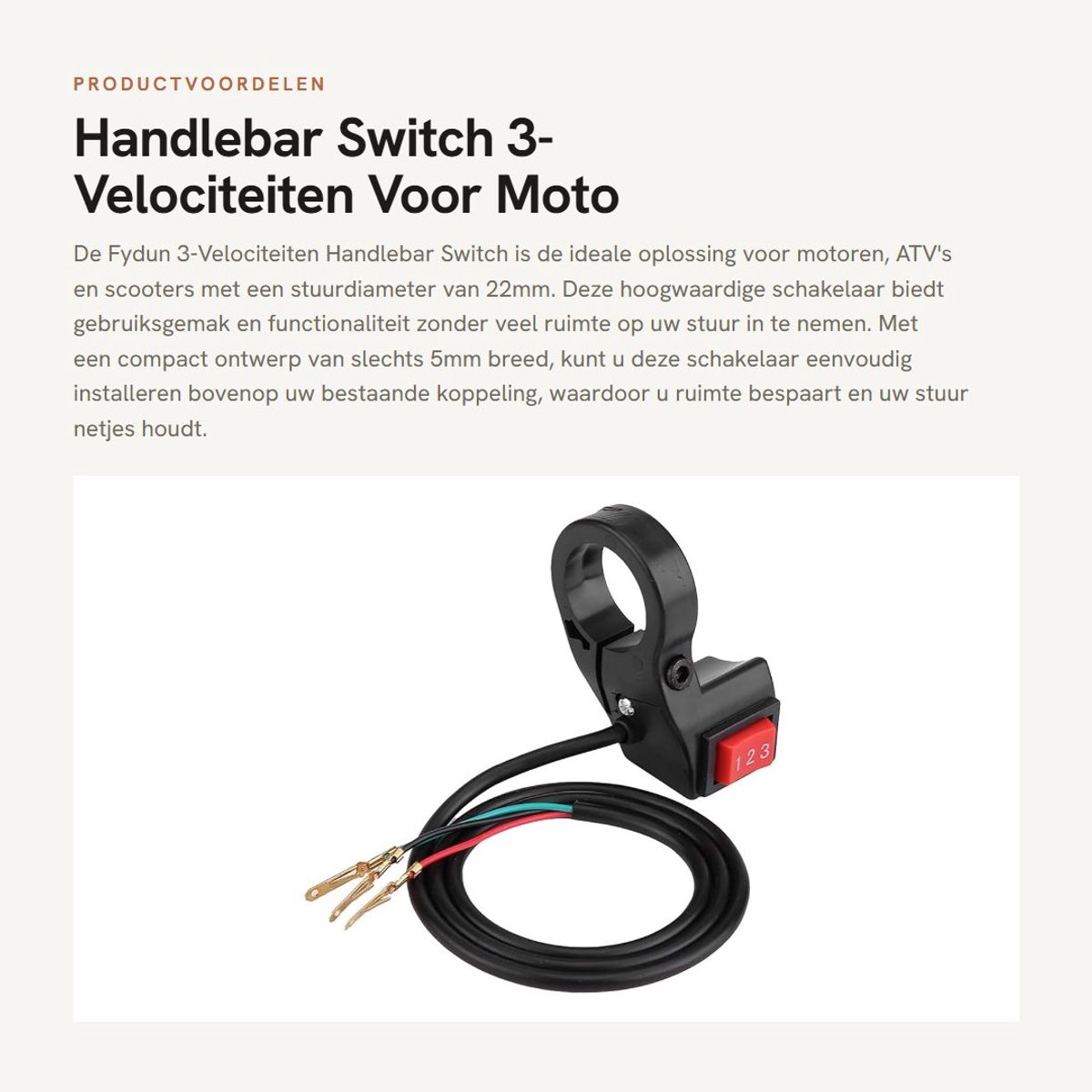 Dailygoods - Handlebar Switch - 3-Velociteiten - Voor Moto en ATV - 22mm - Schakelaar - Geschikt voor Scooter - Kleur zwart