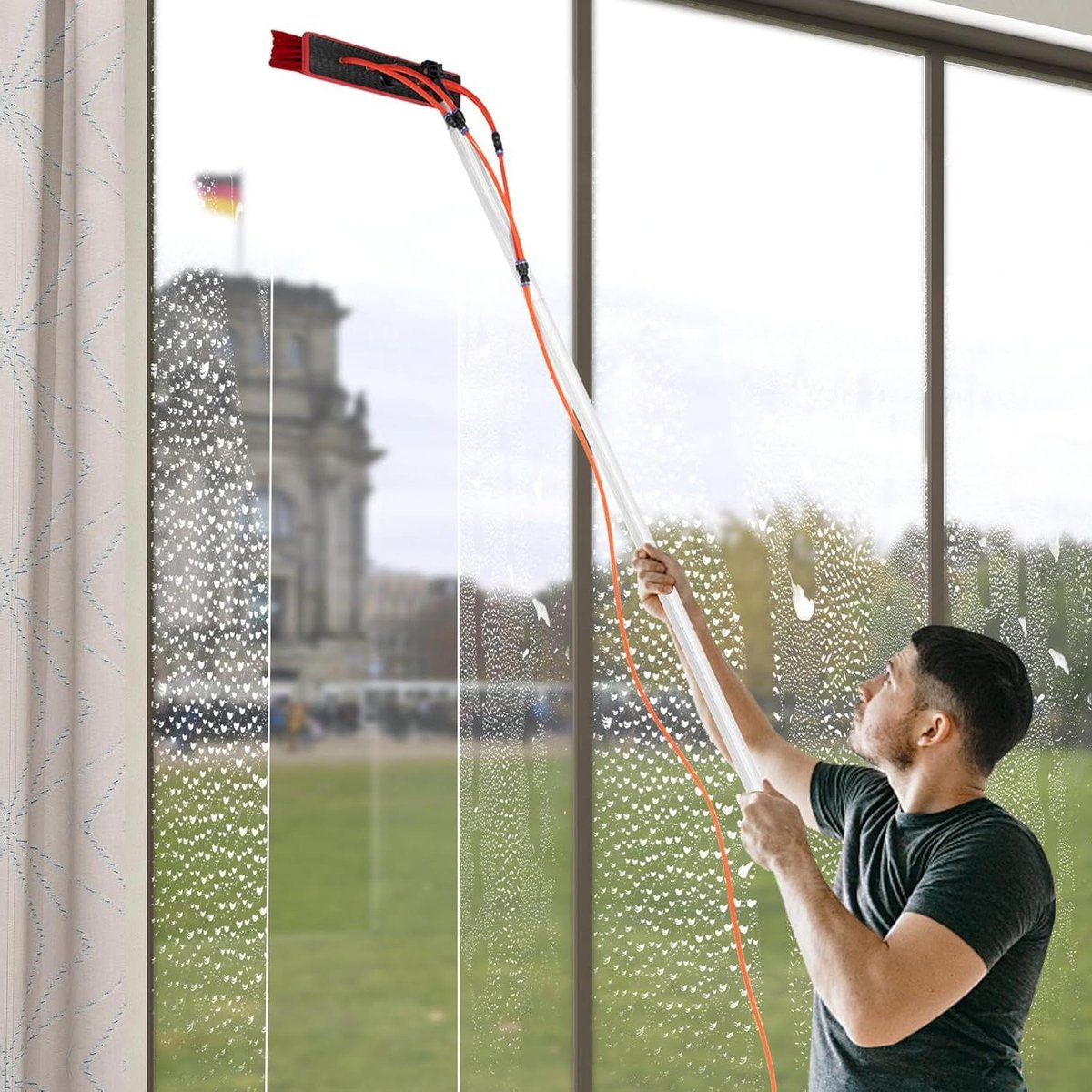 Raamreinigingssysteem - Telescoopstang - Buiten schoonmaken - 3-in-1 functie - 7.4 meter - Zwart