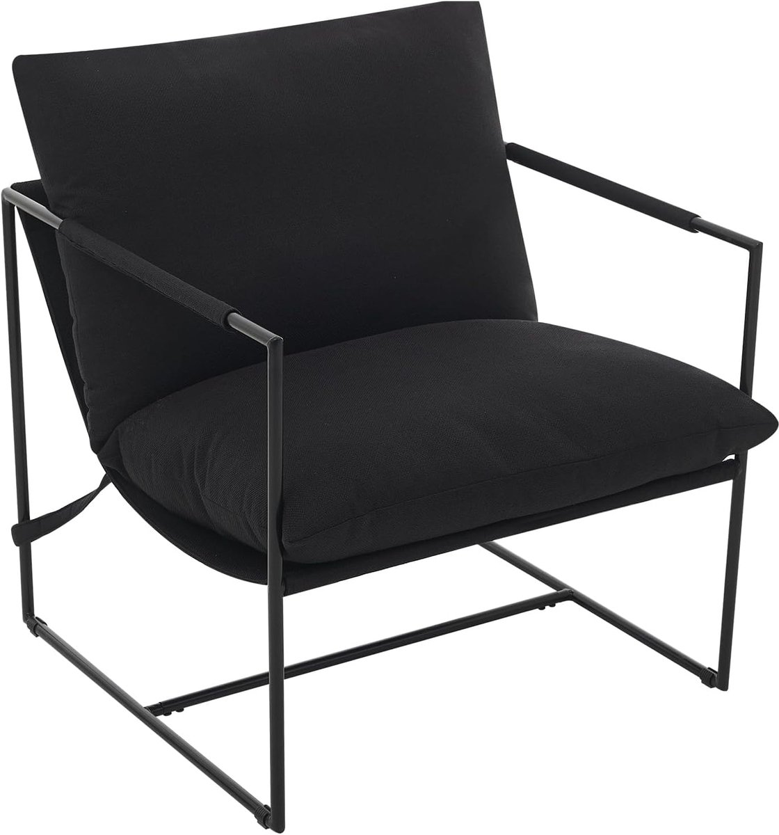 Moderne Sling Loungestoel - Comfortabele Fauteuil met Zachte Schuimvulling - Ergonomische Relaxstoel voor Woonkamer, Slaapkamer en Kantoor - Max. 136 kg - Zwart