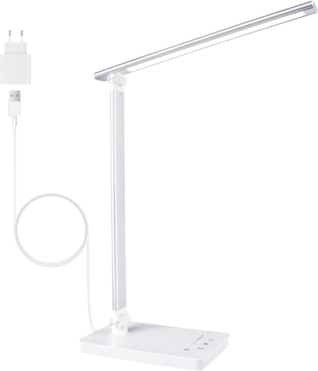 QIN® Bureaulamp LED - Burolamp - Bureaulamp Met Klem - Bureaulamp Kind - Bureaulamp LED Dimbaar - Wit - 34cm x 13cm x 18cm