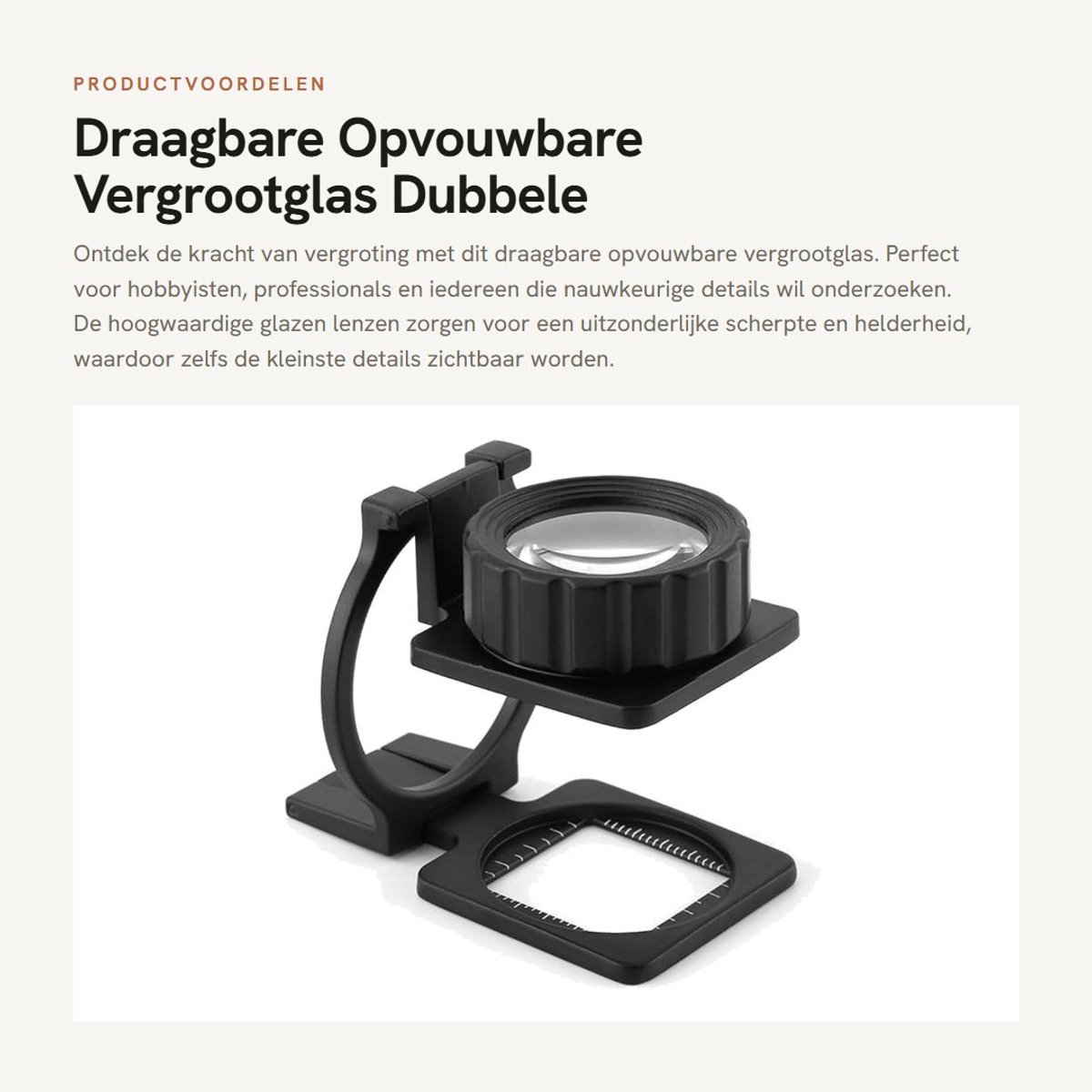 Dailygoods- Vergrootglas 15x - Opvouwbaar - Draagbaar - Metalen Omhulsel - Lens van Optisch Glas - Inclusief Schaal voor Metingen - Loupe