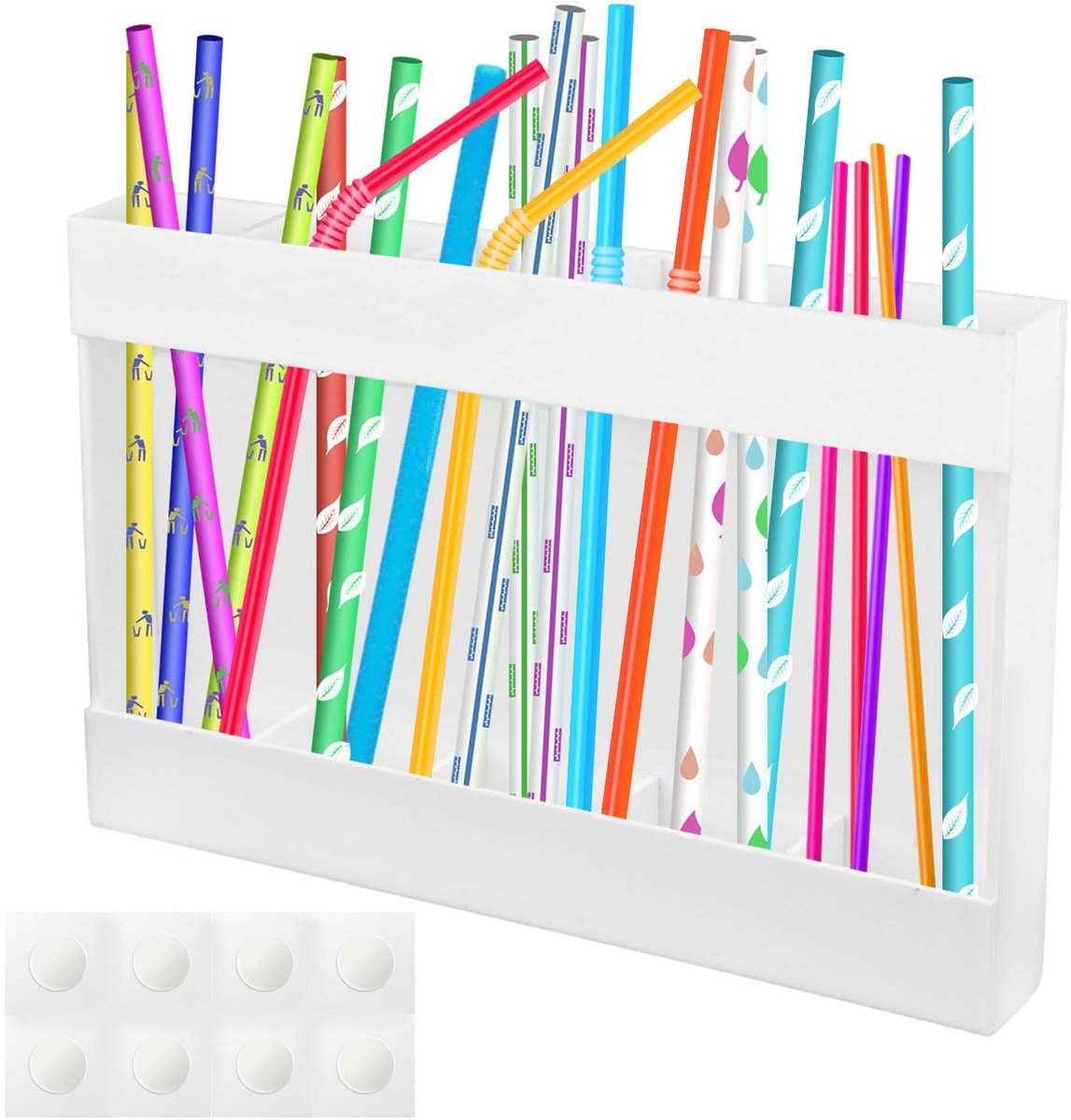 Dailygoods- Rietjesorganizer Acryl - Rietjeshouder - Opbergdoos - Keukenkastje - 24x16x2,9 cm - Inclusief 8 Dubbelzijdige Plakbanden