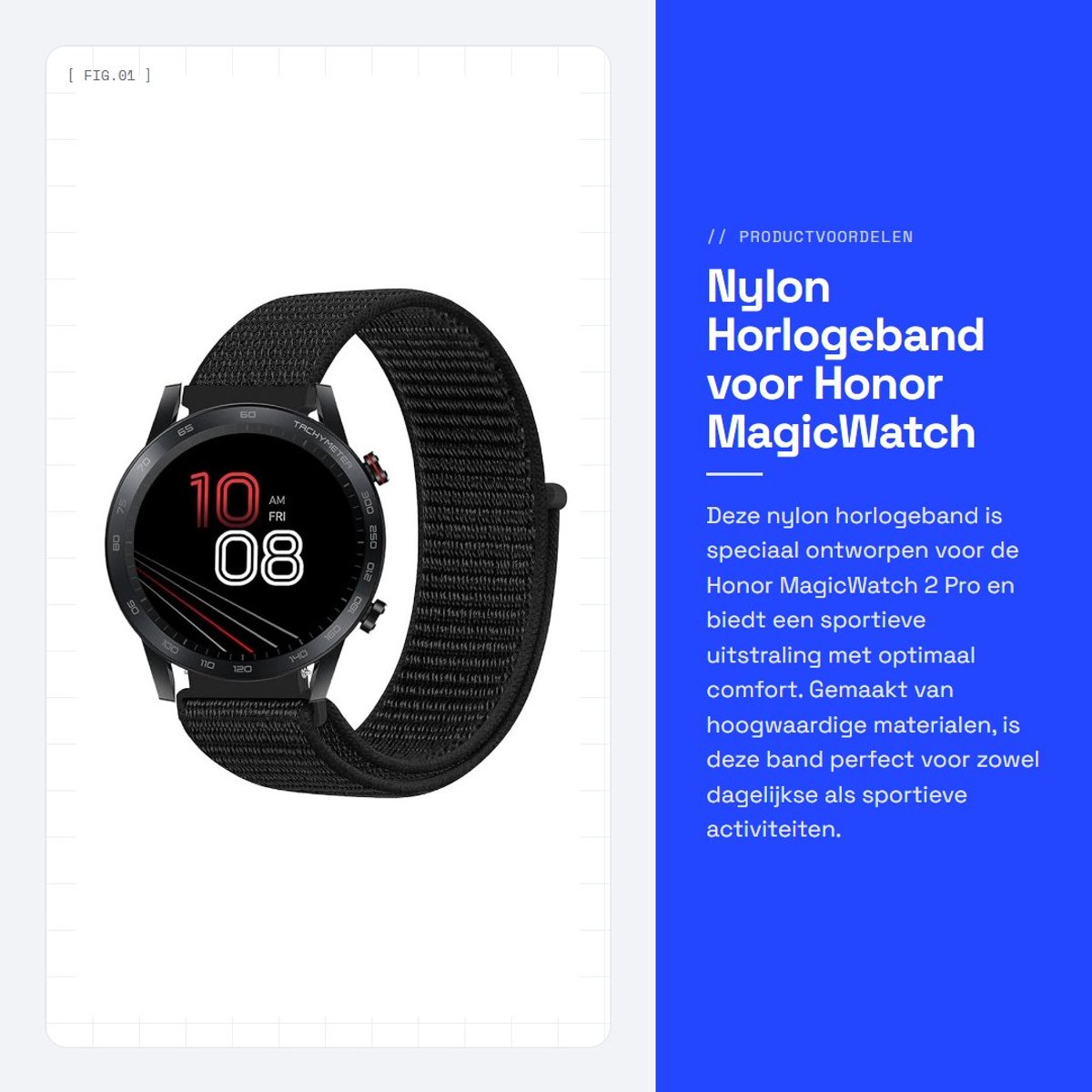 Dailygoods - Nylon Horlogeband voor Honor MagicWatch 2 Pro, 22 mm
