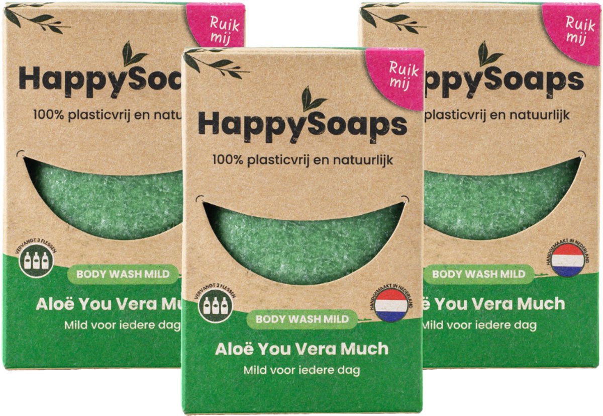 HappySoaps Aloe You Vera Much – 3x Body Wash Bar – Natuurlijke Doucheverzorging – Aloë Vera – Voordeelverpakking
