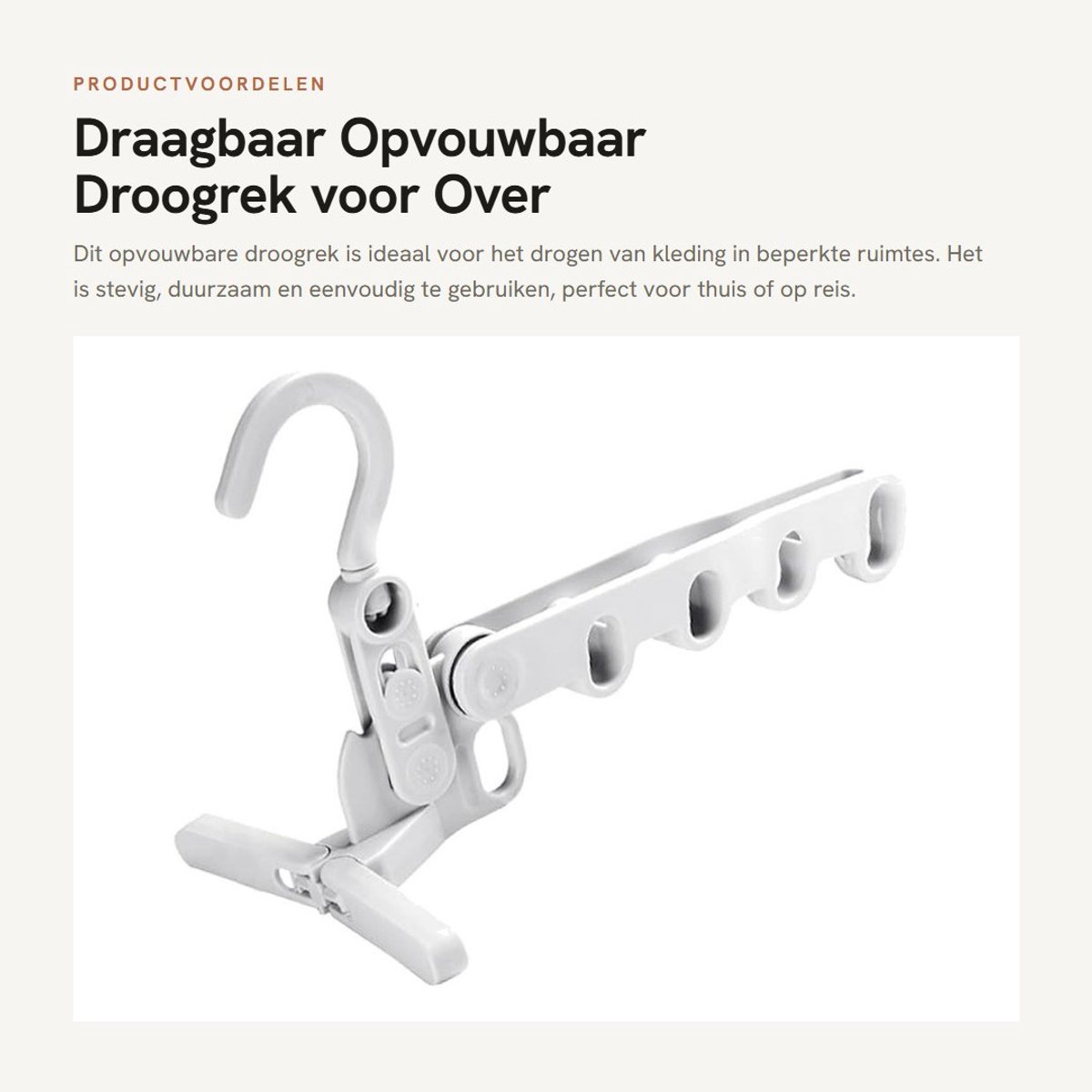 Dailygoods- Droogrek Stevig - Opvouwbaar - Draagbaar - 5 Ophanggaten - Voor Over de Deur - Duurzaam Kunststof - Kledingrek