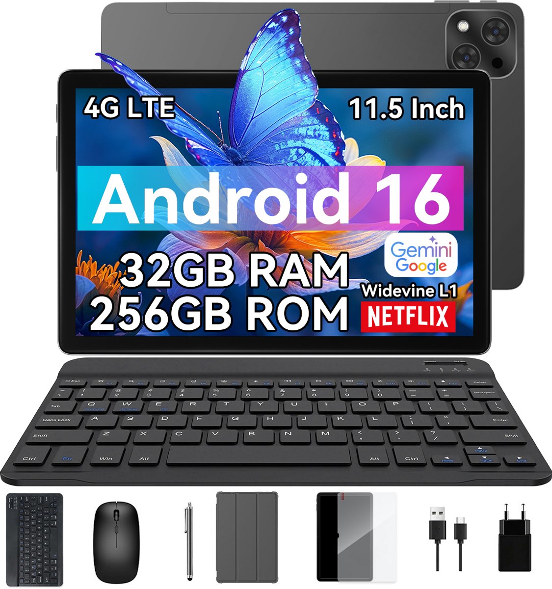 TABWEE T12 Pro Tablet - 24GB RAM - 256GB - 4G - 11.5 inch - 8000mAh- Android 16 - Grijs