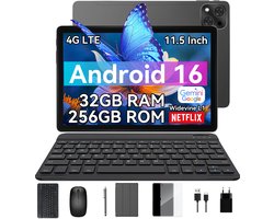 TABWEE T12Pro Tablet - 11.5 inch - 24GB RAM - 256GB ROM - 8000mAh - 4G - Android 16 - Met Toetsenbord - Hoes - Stylus - Muis - Gemini AI - GPS - Grijs