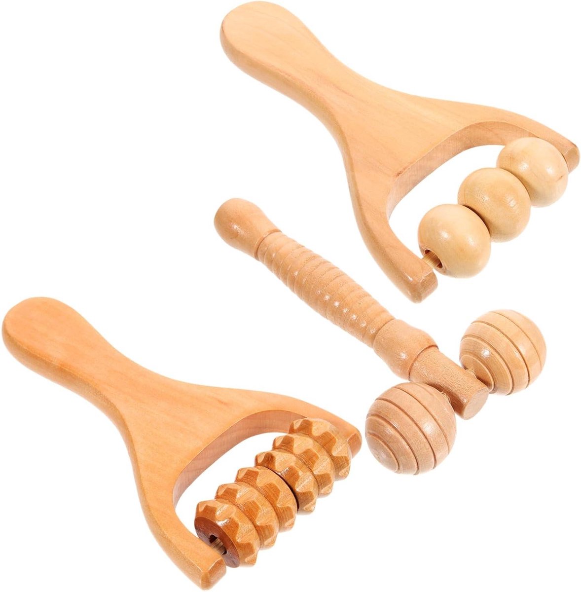 Houten Voetmassage Roller - Lichaamsmassage Apparaten - Spierpijn Verlichten - Ergonomisch Ontwerp - 3 Stuks - Khaki