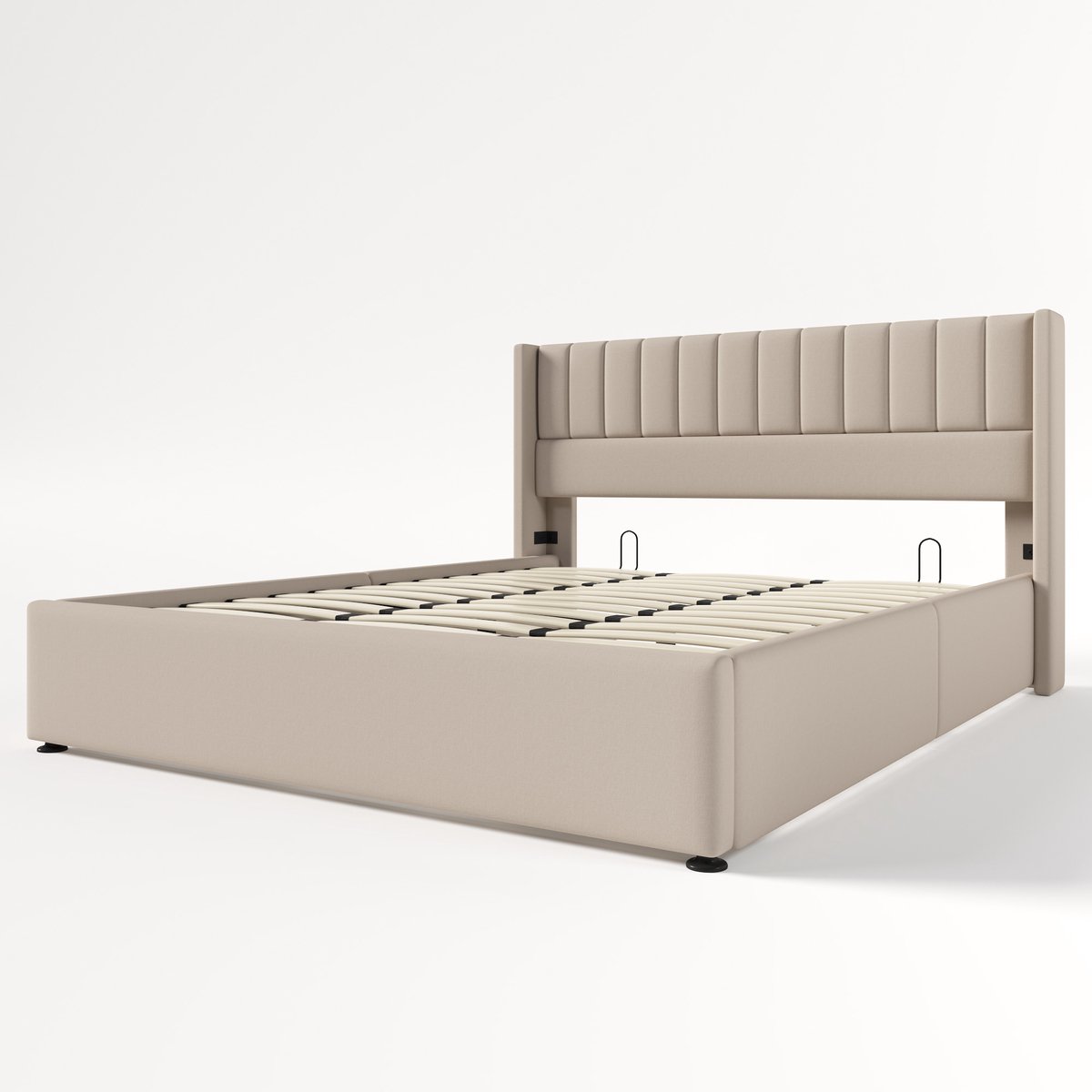 COVREO Opbergbed 180x200 cm - hydraulisch tweepersoonsbed met lattenbodem, beige