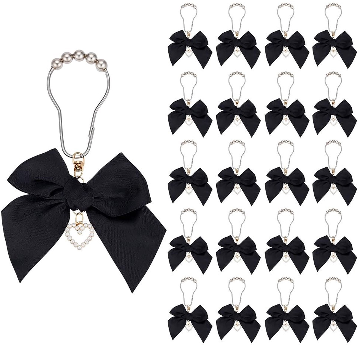 Dailygoods- Douchegordijnhaken 20 Stuks - Decoratieve Haken - Schuifringen - Hangers - IJzer - Zwart - Glamour voor Badkamer - Doucheringen