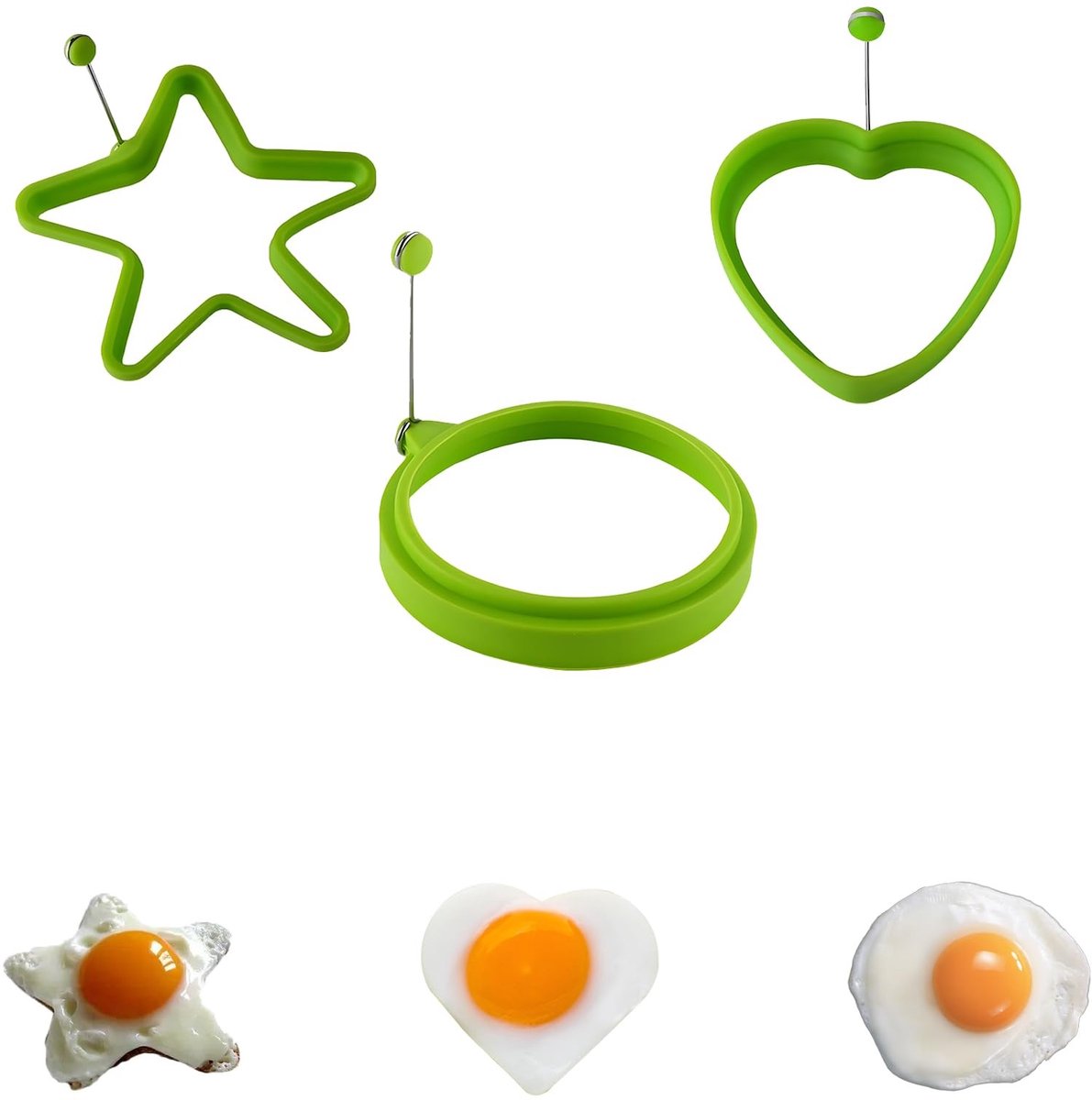 Dailygoods- Spiegeleivorm - 3 Stuks - Siliconen - Cirkel/Ster/Hart - Veilig en Gezond - Hoge Temperatuur Bestendig - Leuk voor Maaltijden - Eivorm