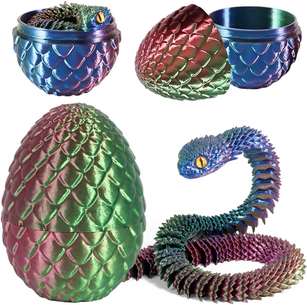 Dailygoods- Drakenei 3D-bedrukt - Speelgoed voor Kinderen - Slang - Beweegbare Slang - Cadeau - Kleurrijk en Glinsterend