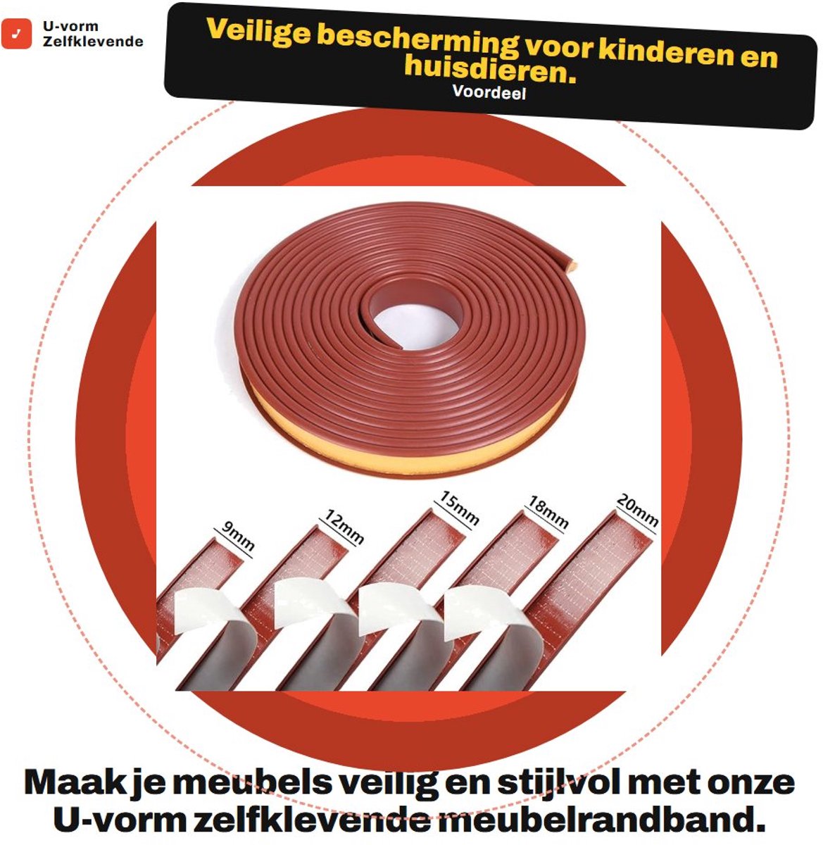 Dailygoods- Meubelrandband U-vorm - 5 meter - TPE-kunststof - Flexibel - Stootrand - Randbescherming Rubber - Opvouwbaar