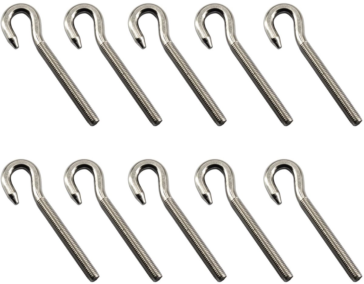 Dailygoods- Oogbout 10 Stuks - M8 Ronde Haak - Roestvrij Staal 304 - Duurzaam - Corrosiewerend - Geschikt voor Binnen/Buitengebruik - Haakbout