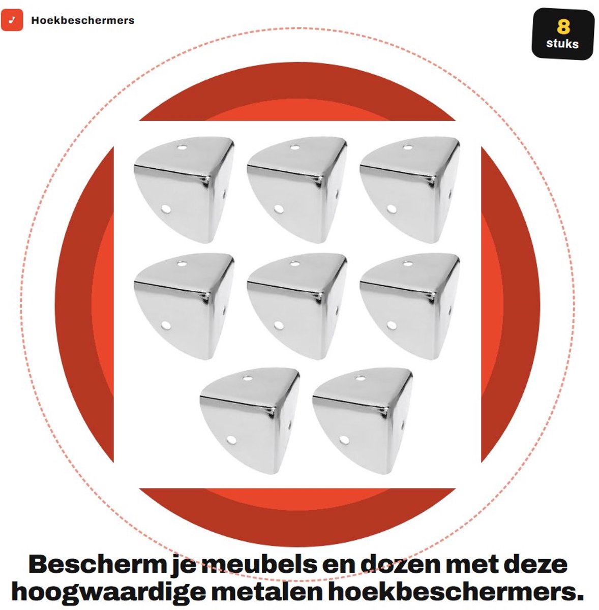Dailygoods- Hoekbeschermers 39mm - 8 Stuks - Geschulpte Metalen Hoekbeschermers - Voor Houten Kisten/Bureaus - Zilver - Hoogwaardig Materiaal - Hoekbeugels