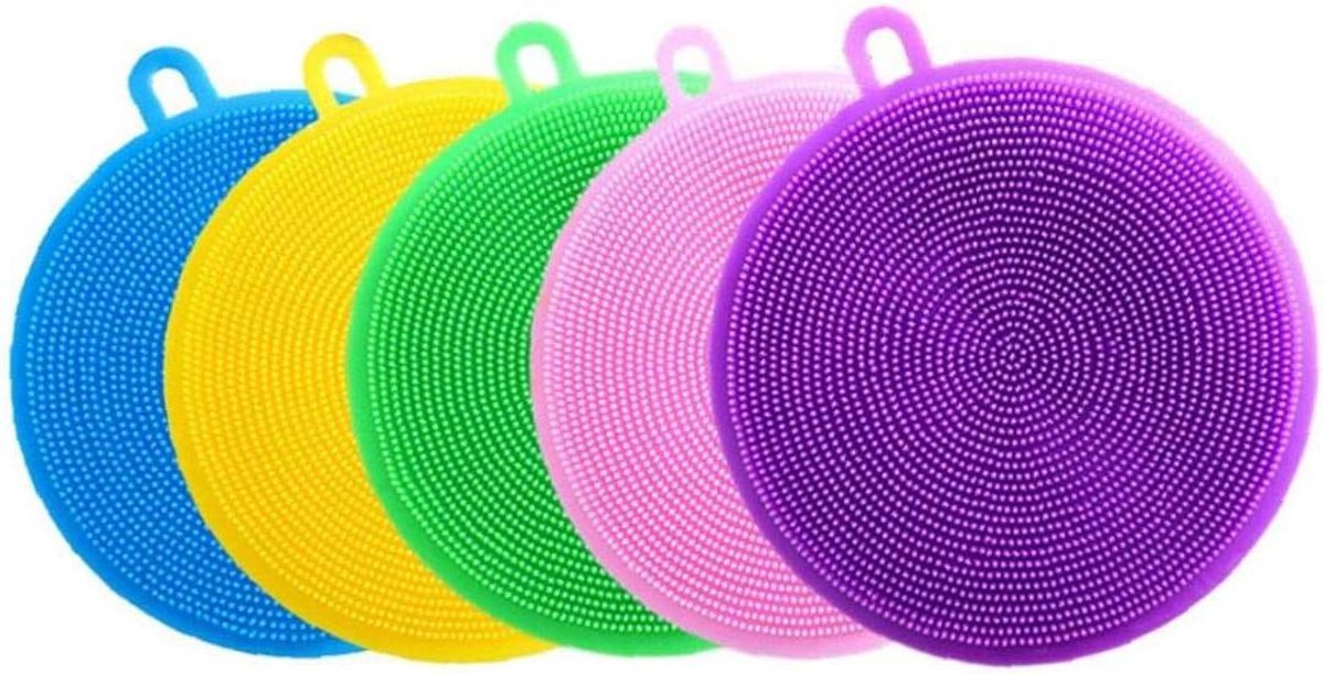 Siliconen Scrubber - Keuken Spons - Afwas Reinigen - Hittebestendig Ontwerp - 5 Stuks - Willekeurig Kleuren