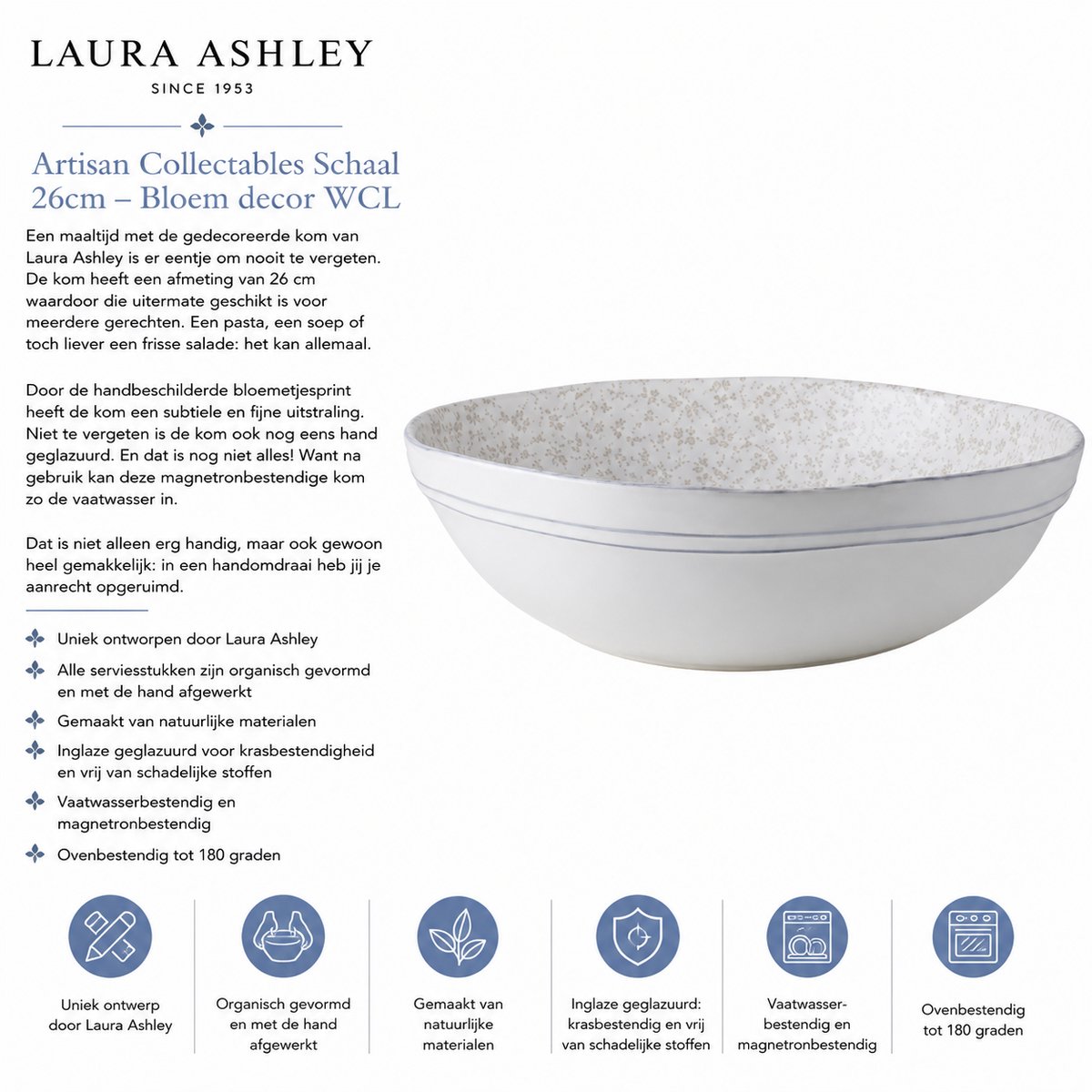 Laura Ashley Artisan Collectables Schaal - Serveerschaal - 26cm - Bloem decor WCL