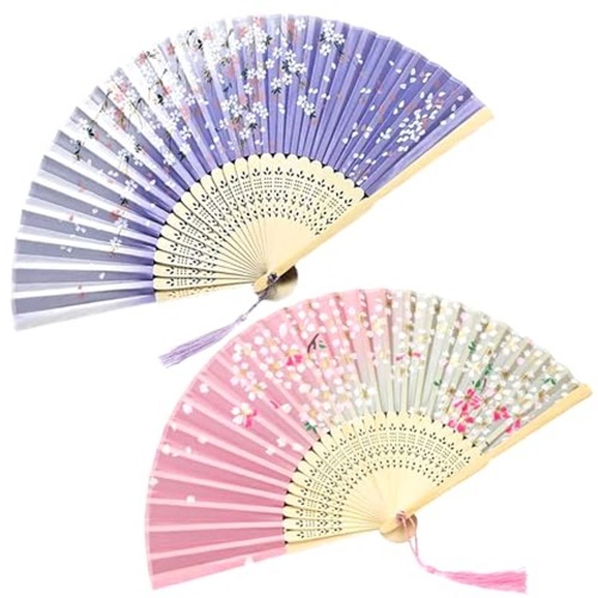 Dailygoods- Vouwwaaiers 2 stuks - Retro Vouwvakken - Bamboewaaiers - Zijde - Geschikt voor Feesten - 38 cm Opengeklapt - Danswaaier