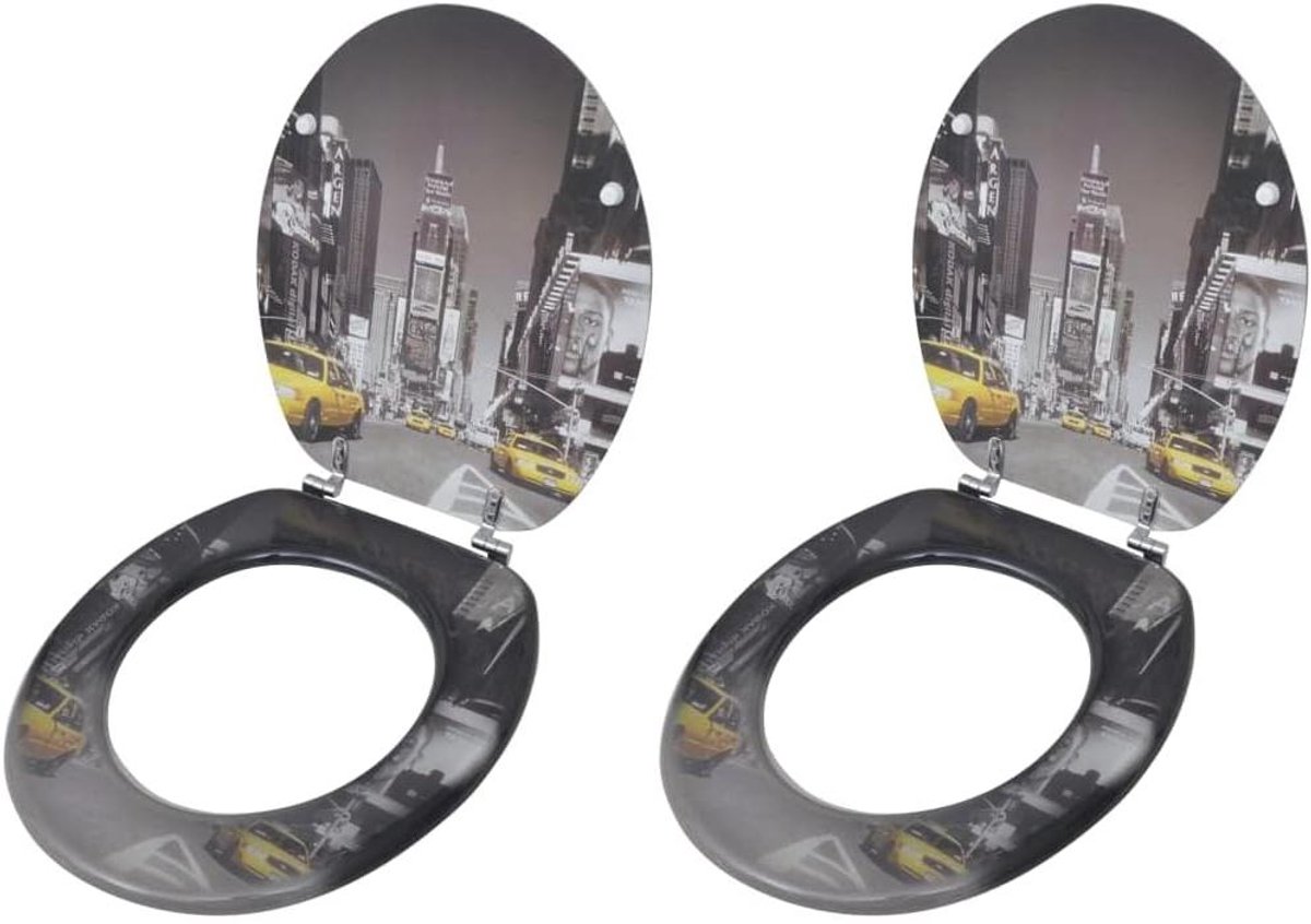 Toiletbril met Deksel - WC Bril Set - Badkamer Decoratie - New York Design - 437 x 378 cm - Wit