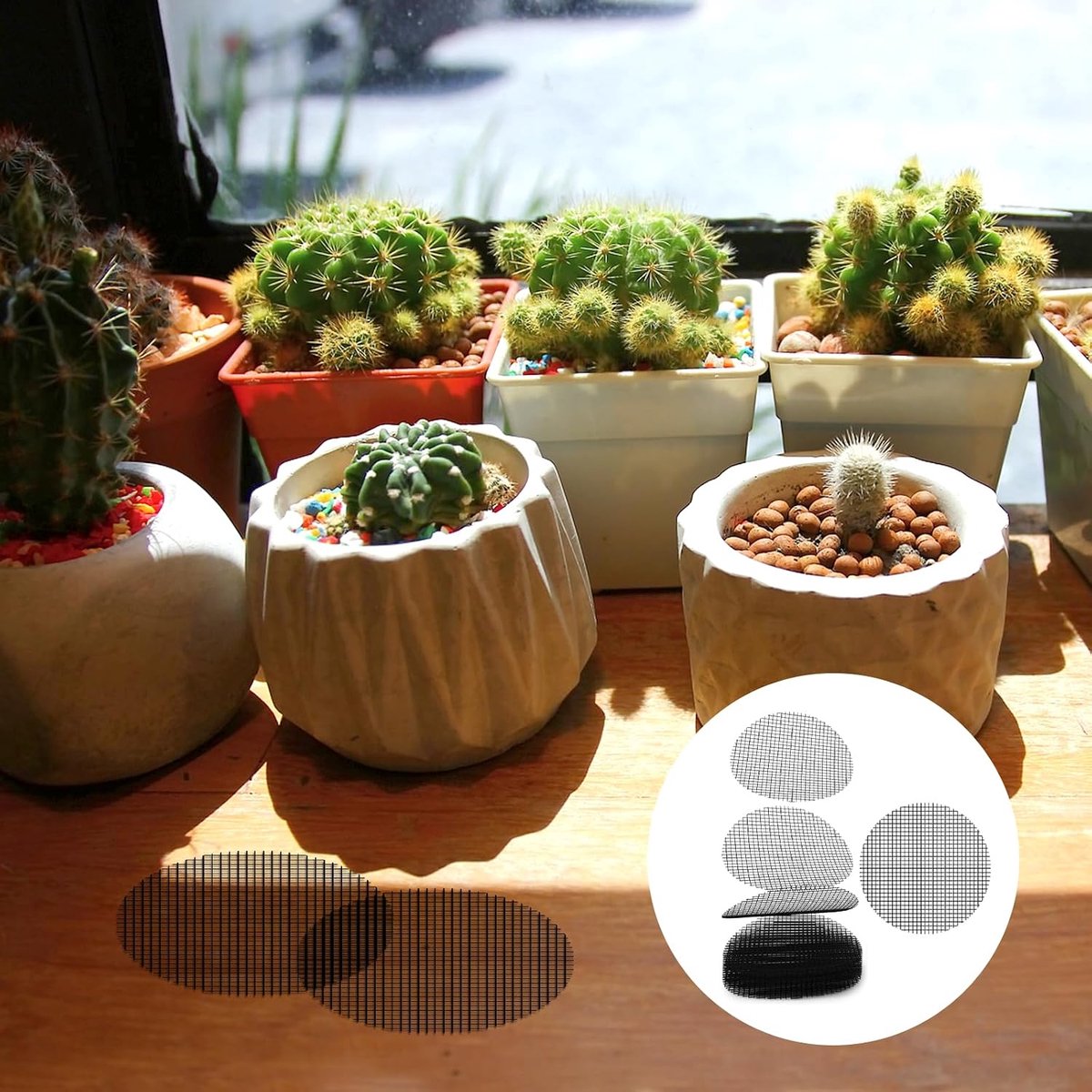 Bloempotrooster - 50 stuks - plastic - Buitenpotten drainage zodat potgrond niet wegspoelt - 5cm round - Drainage rooster planten - Plantennet voor buiten pot - plantenmat voor bonsai, bloempot of plantenschotel - zwart — cadeau in Cadeau-ideeën - foto 4