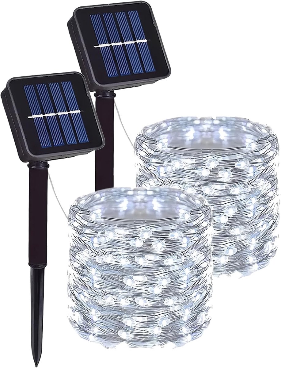 2 stuks zonne-lichtjes, totaal 40 m wit 400 led zonne-lichtslingers, Cooper Wire String Lights met 8 modi, tuinverlichting waterdicht voor patio tuin bomen Kerstmis bruiloft