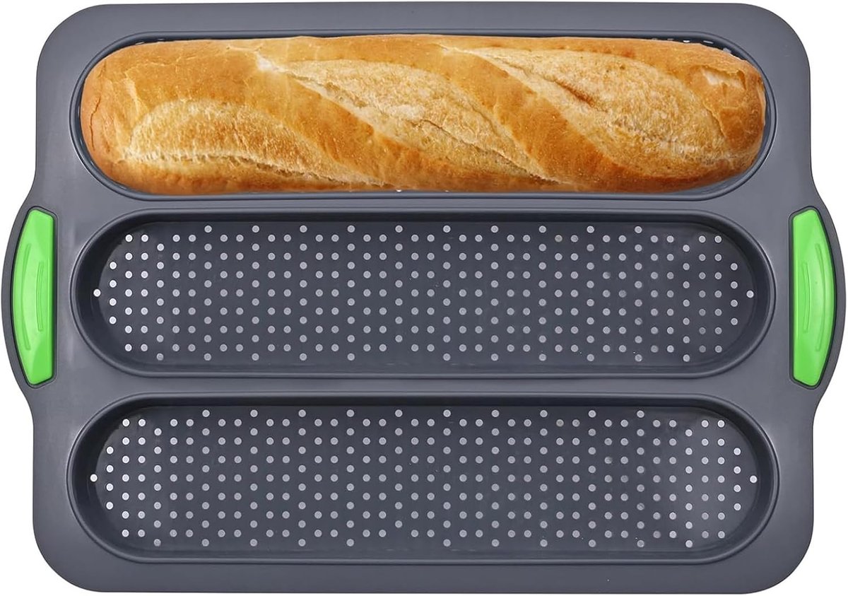 siliconen bakvorm voor baguettes, speciaal ontworpen voor het uitrollen van brood, baguettes, hotdogs enz. Het unieke golfgroefontwerp is perfect voor