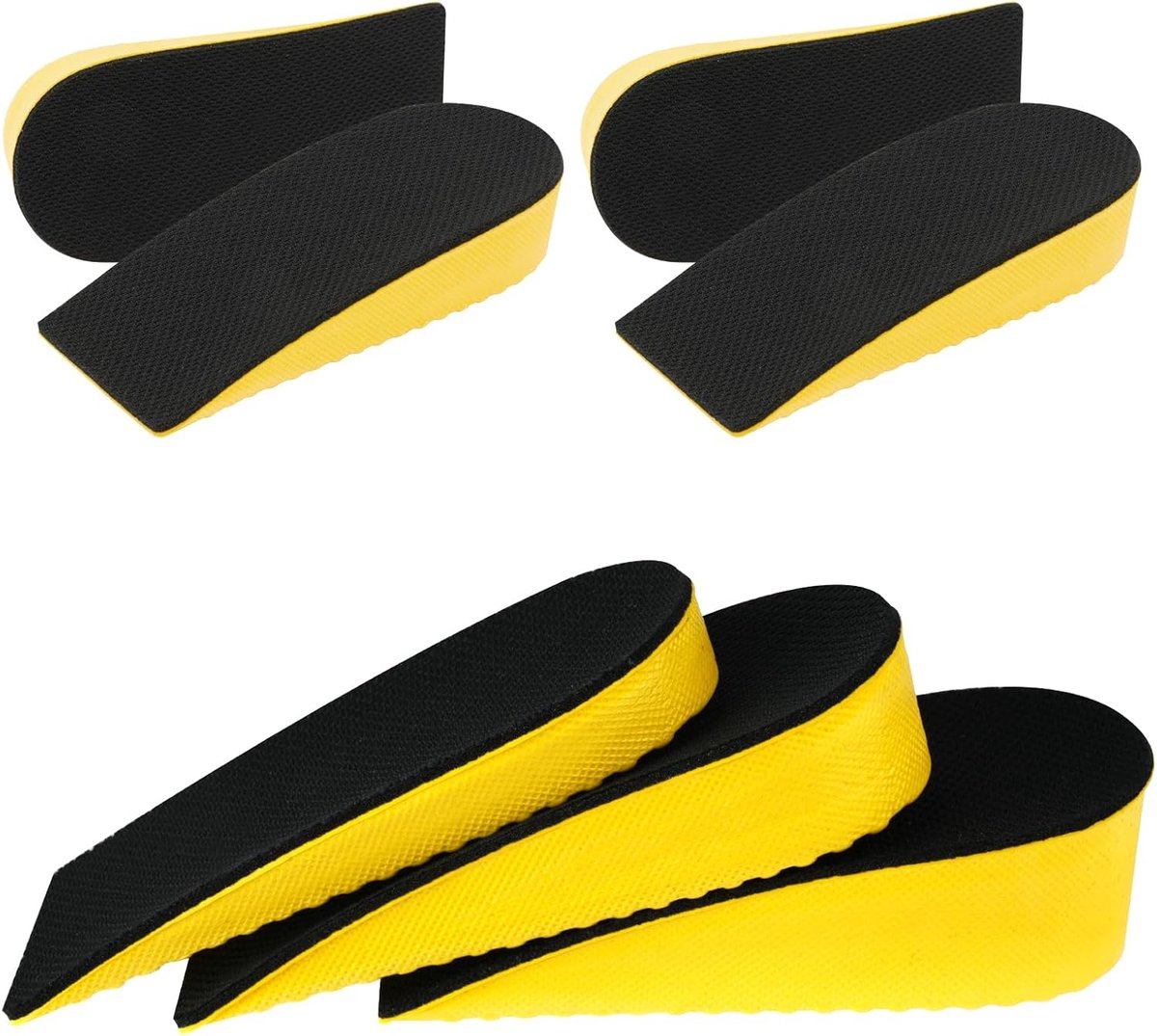 Hoogteverhogende inlegzolen, Hielbinnenzool Onzichtbare hielinzetstukken, Hielkussentjes Half verhoogde hielschoenliften, voor beenverschillen (Zwart oppervlak met gele achtergrond, 2.5cm)