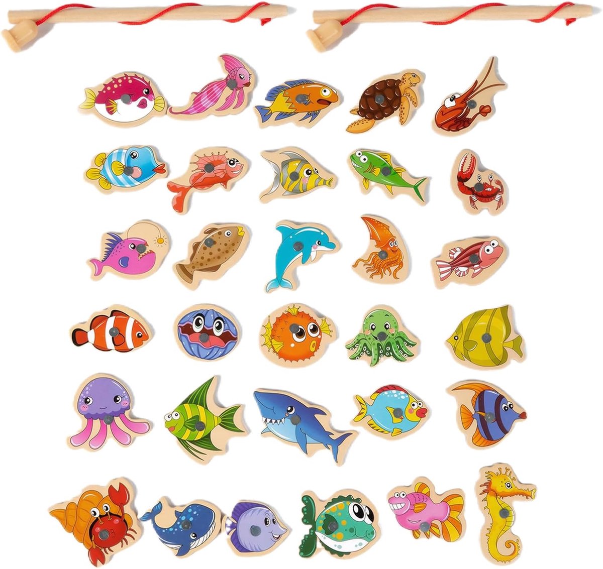Speelgoed, 33 stuks, spelletjes voor kinderen, magnetische puzzel, houten visspel, kindermagneten, educatief spel voor kinderen, cadeau ouder dan 3 jaar