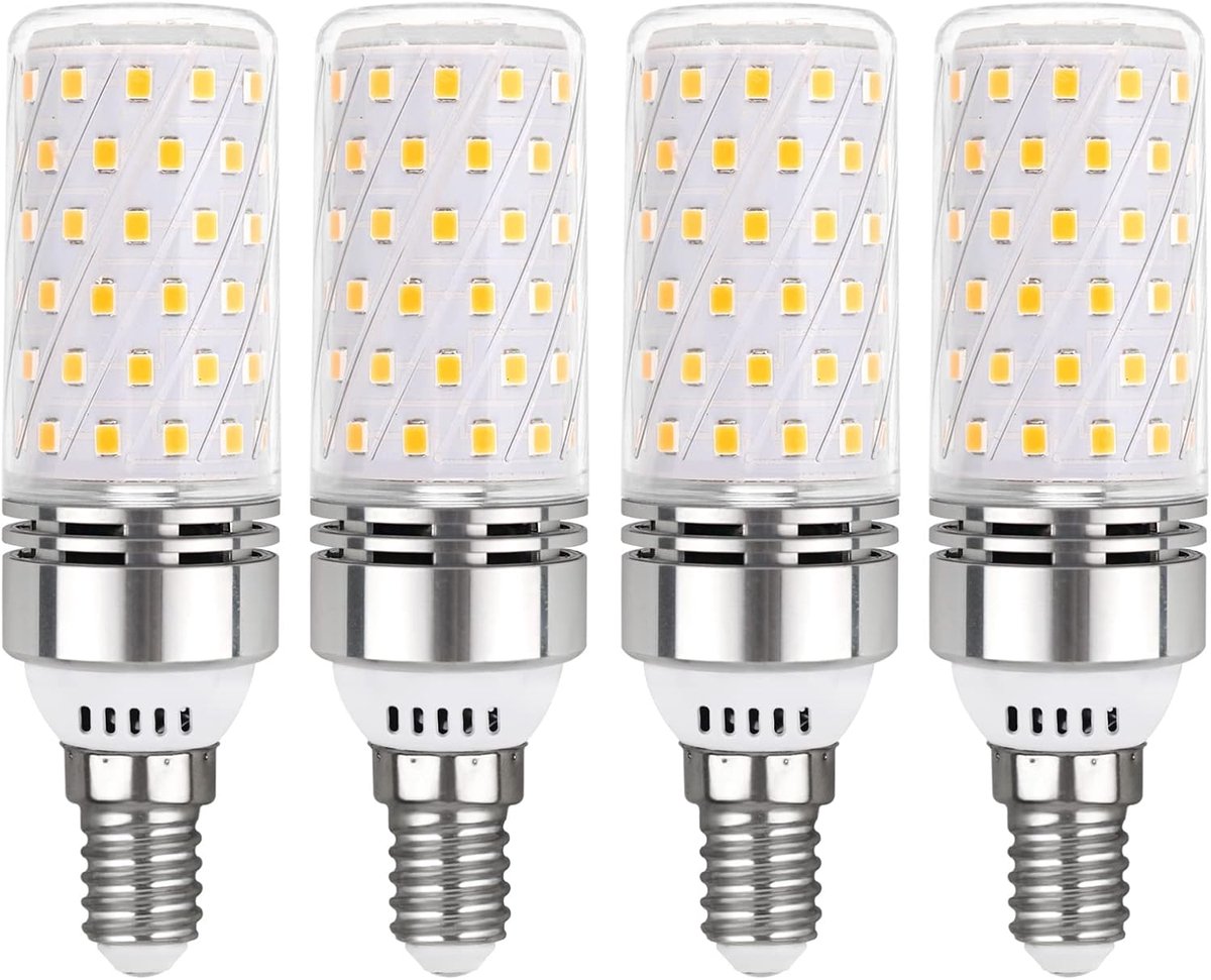 E14 LED koud wit 6000K 12W, 1350LM, niet dimbaar, vervangt E14 100W halogeenlamp, staafvorm maïslamp, AC 230V, maïskolf led SES koud wit voor plafondlamp, 4 stuks