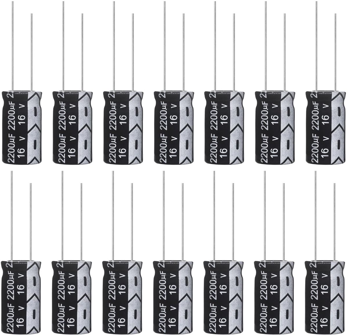 condensatoren, 2200 uF, 16 V, 10 x 20 mm, aluminium, 2200 μF, 105 °C (verpakking van 15 stuks)