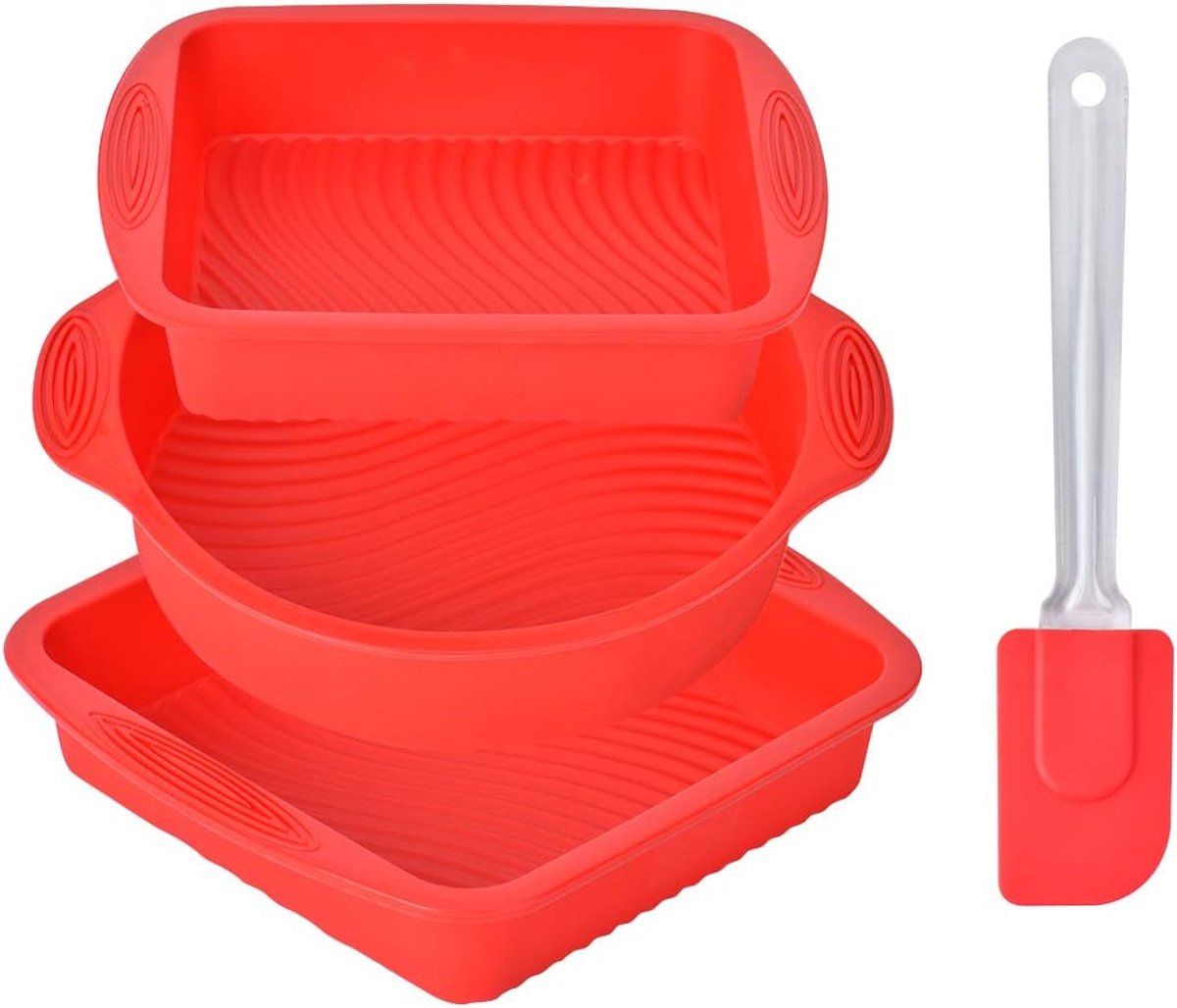 4 stuks flexibele bakvormen met anti-aanbaklaag met een siliconen spatel voor het bakken van toast, cake (rood) (type 1)