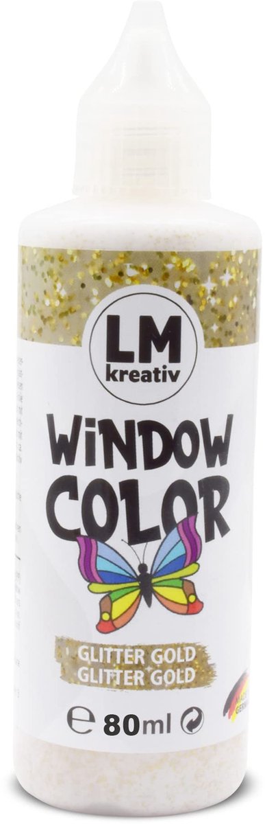 LM Raamverf voor knutselen - Glitter goud - 80 ml - Oplosmiddelvrij en verwijderbaar