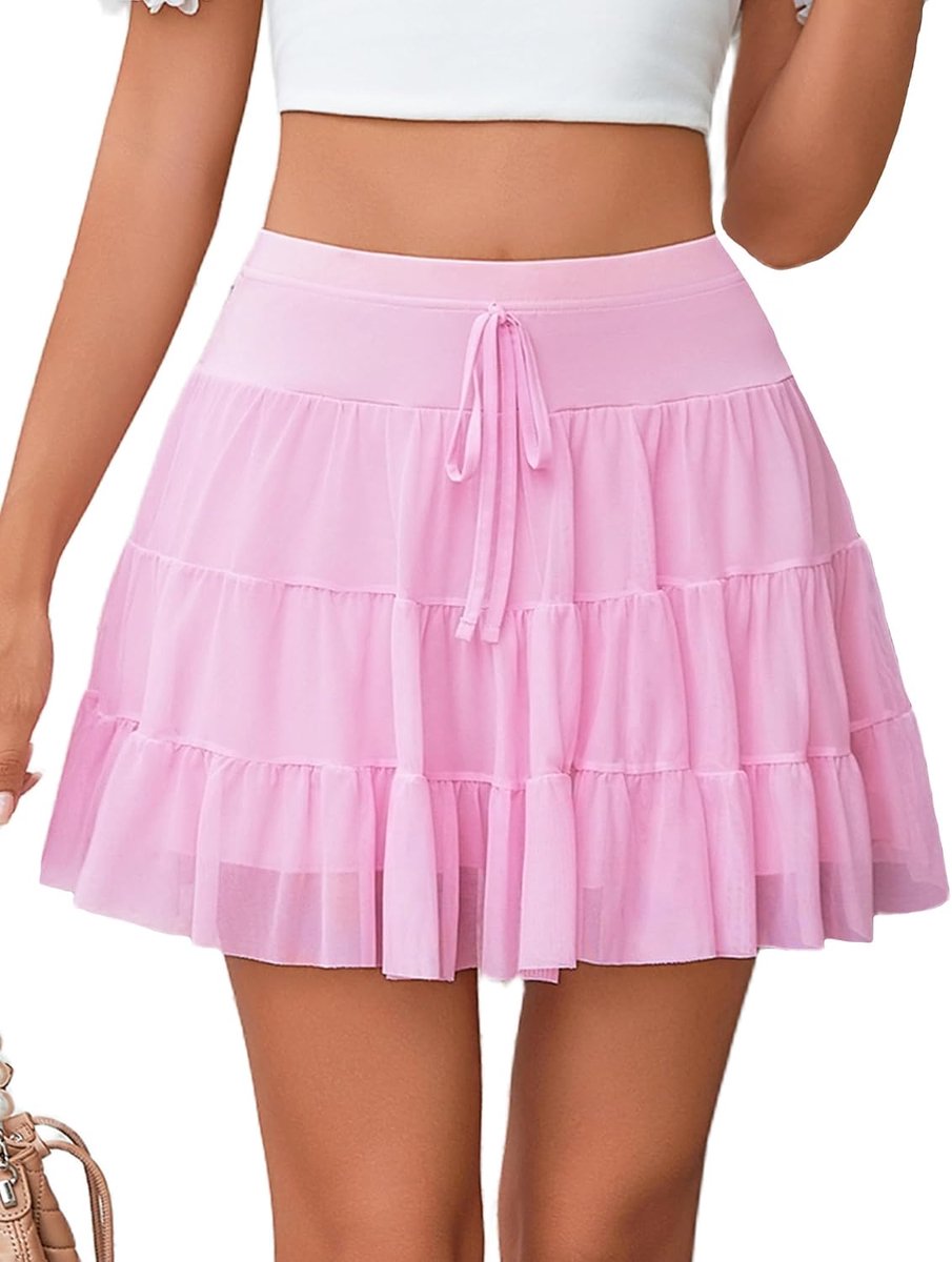 Minirok voor dames, meerlaags en vloeiend ruchespatroon, sexy, casual, zomer, Y2K, voor festivals en feestjes