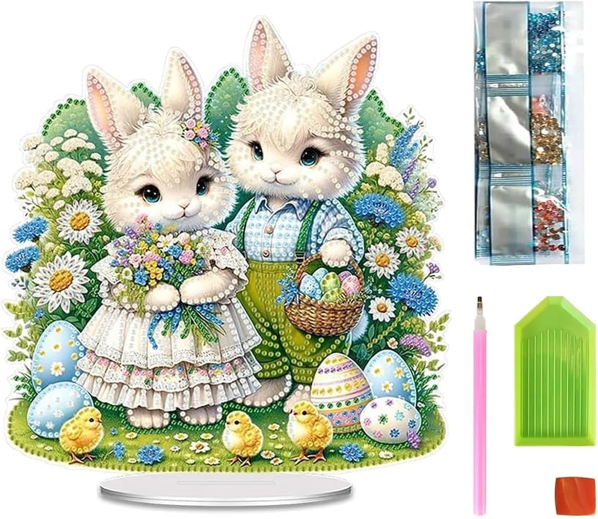 5D Diamond Painting Staander, Diamond Painting Tafeldecoratie, DIY Diamant Schilderij Volwassenen, Knutselset Diamantschilderij Kinderen Meisjes voor Beginners, Familie Decoratie, Paasgeschenk