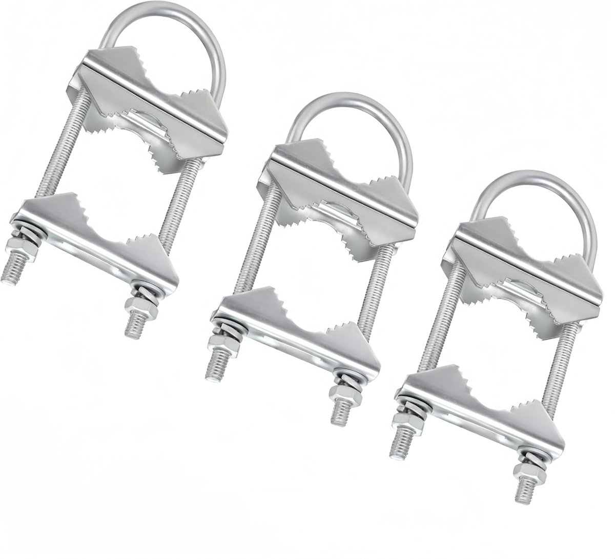 3 sets dubbele antenneklemmen, klem voor satellietstaaf van verzinkt staal met dubbele mabuishouder, houder voor externe antenne, klem voor stang tot 30 mm-52 mm