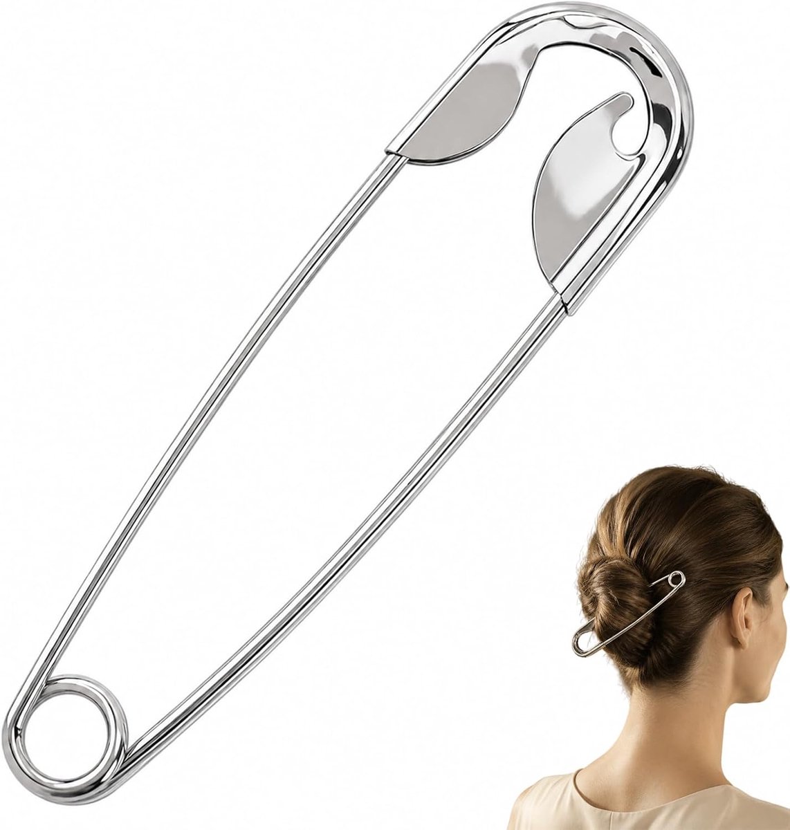 & stevige fixatie, glanzend metaal zilver, French hair pin, voor French twist opsteekkapsels & knot dames, haarpin in groot formaat