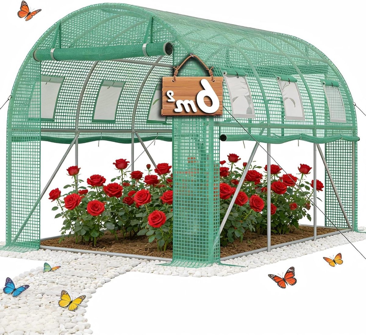 Tuinkas met deur - Foliekas Broeikas - Planten Kweken - Verzinkt stalen fundering - 300 x 200 x 200 cm