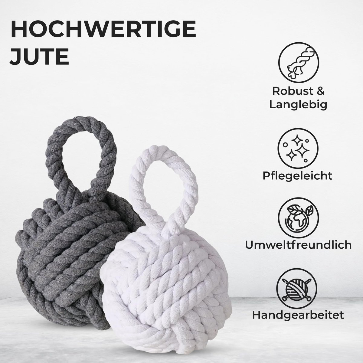 SnelShoppen - Set van 2 Decoratieve Deurstoppers Jute Grijs/Wit, Vloerstopper, Raambuffer, Deurhouder, Natuurlijk Gebreid, Perfect voor Thuis, Keuken,