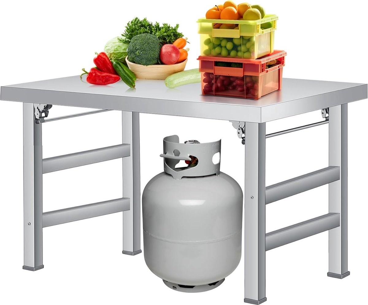 Opvouwbare roestvrijstalen tafel - Draagbare, opvouwbare werktafel - 600 LBS - Commercieel werkstation voor voedselbereiding - Waterdicht - Hittebestendig - voor restaurantkeukens
