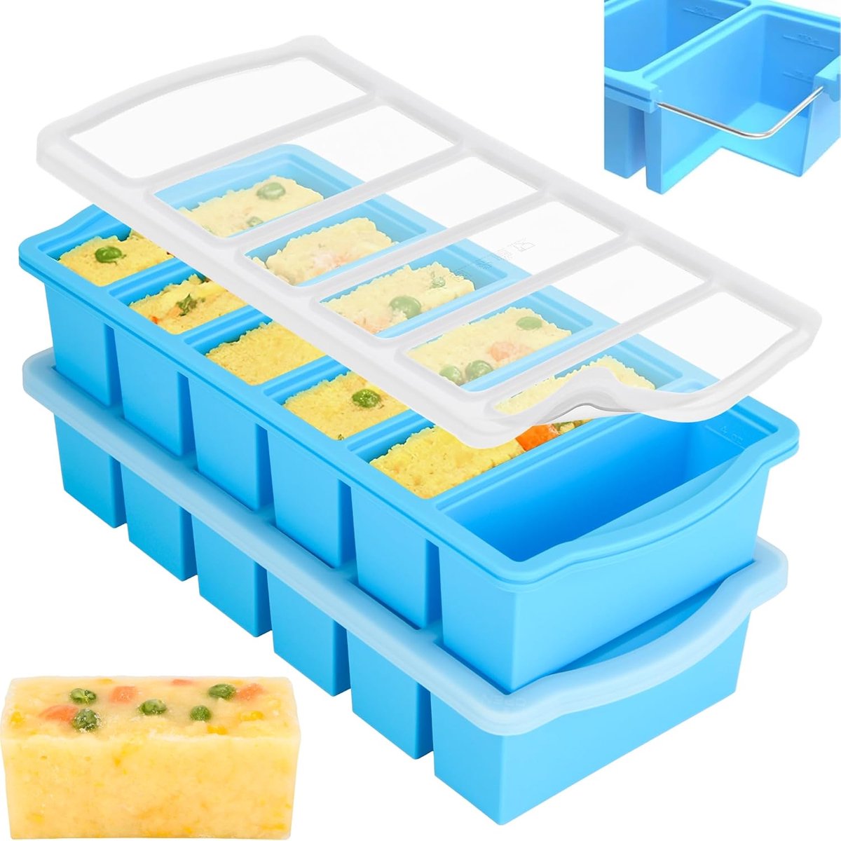 Cubes, Set Van 2 Siliconen Ijsblokjesvormen Met Deksel, Meal Prep Vriesbakjes Voor Soep En Sauzen, Oven- En Vaatwasmachinebestendig