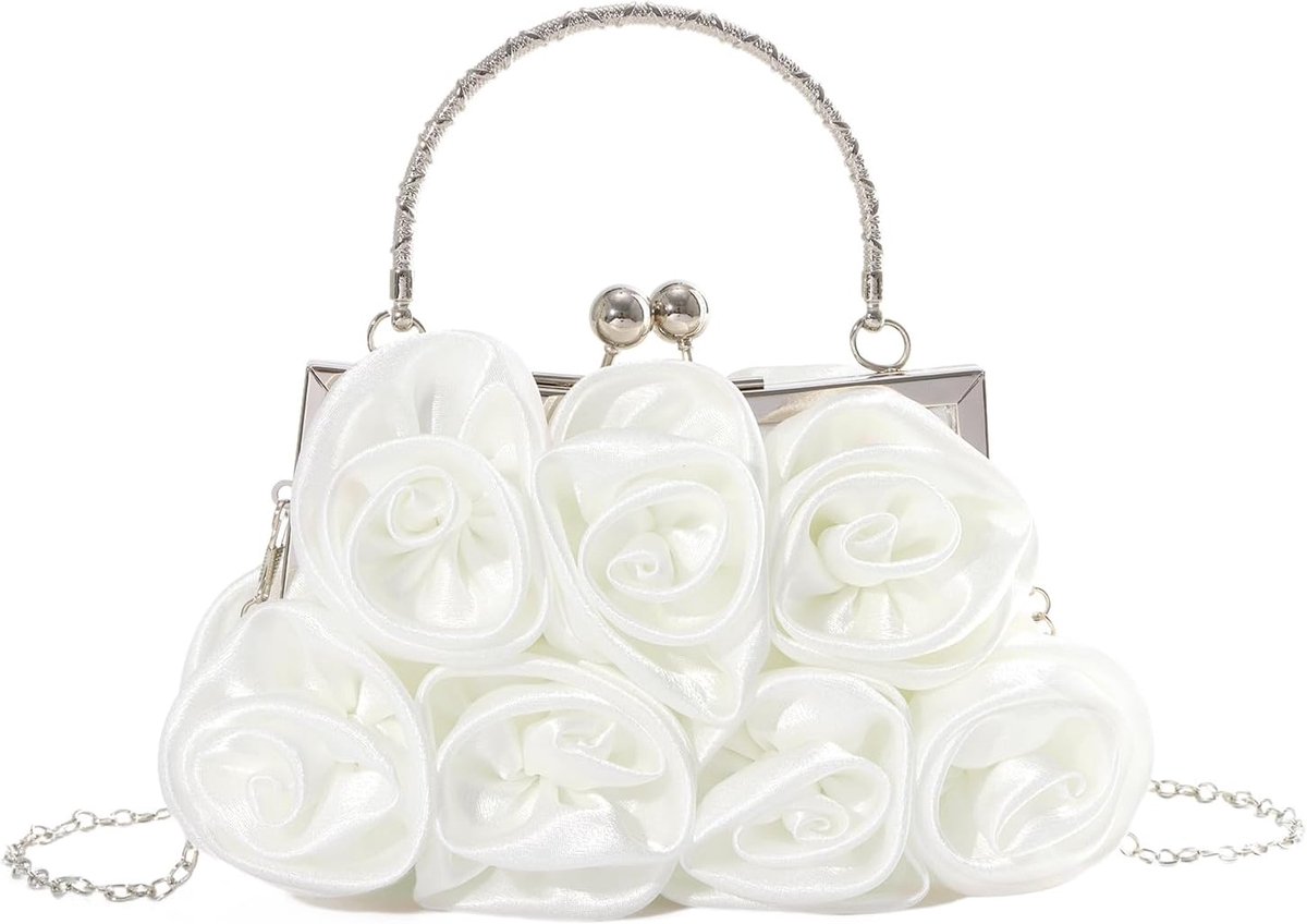 Elegante clutch voor dames, clutch, bloemen, satijn, schoudertas voor feest, gala, bruiloft, mode bruidstas