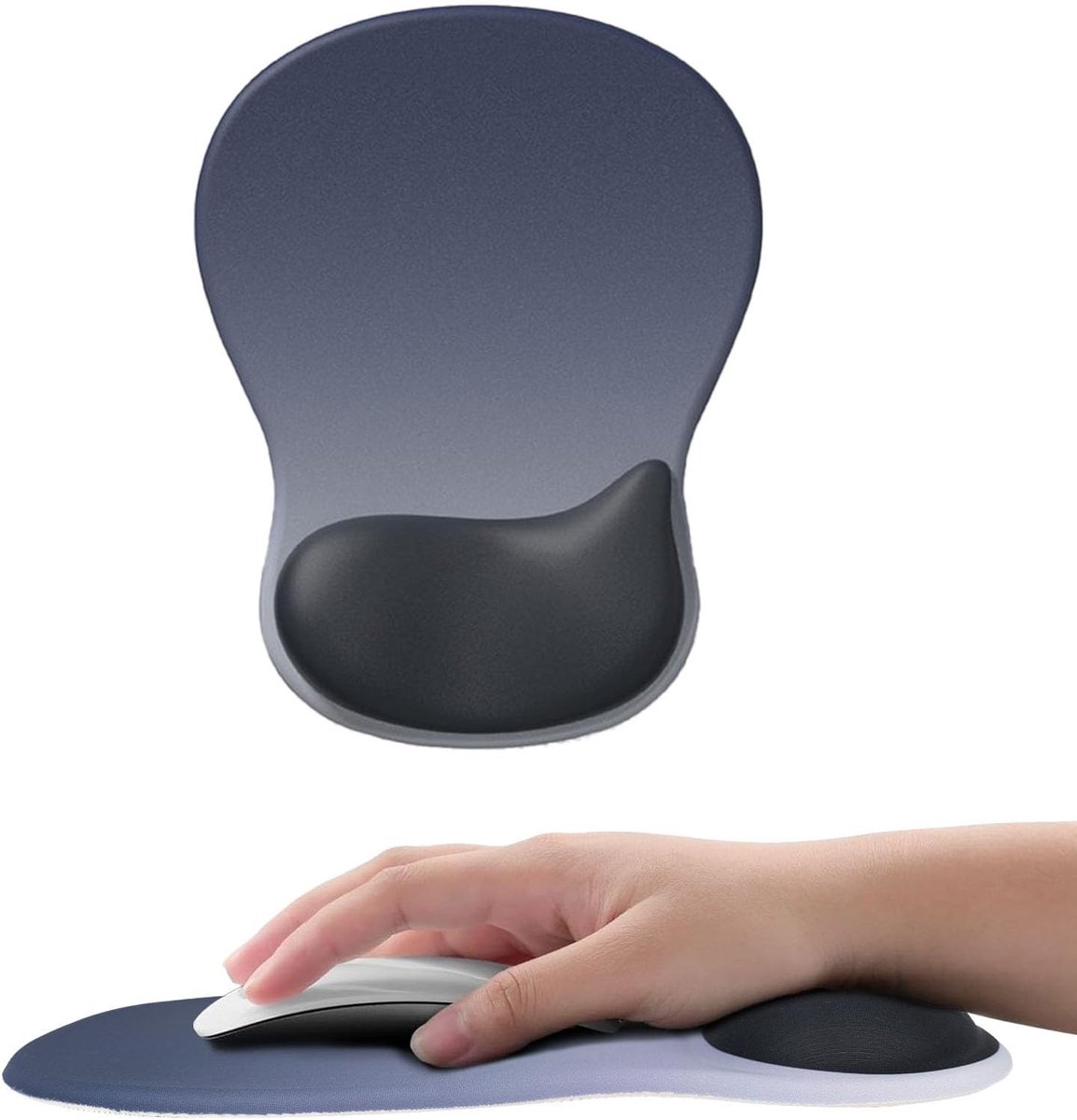 Ergonomische gel muismat met polssteun, wasbaar en antislip voor optimaal comfort bij computergebruik, geschikt voor kantoor en thuis, zwart-blauw