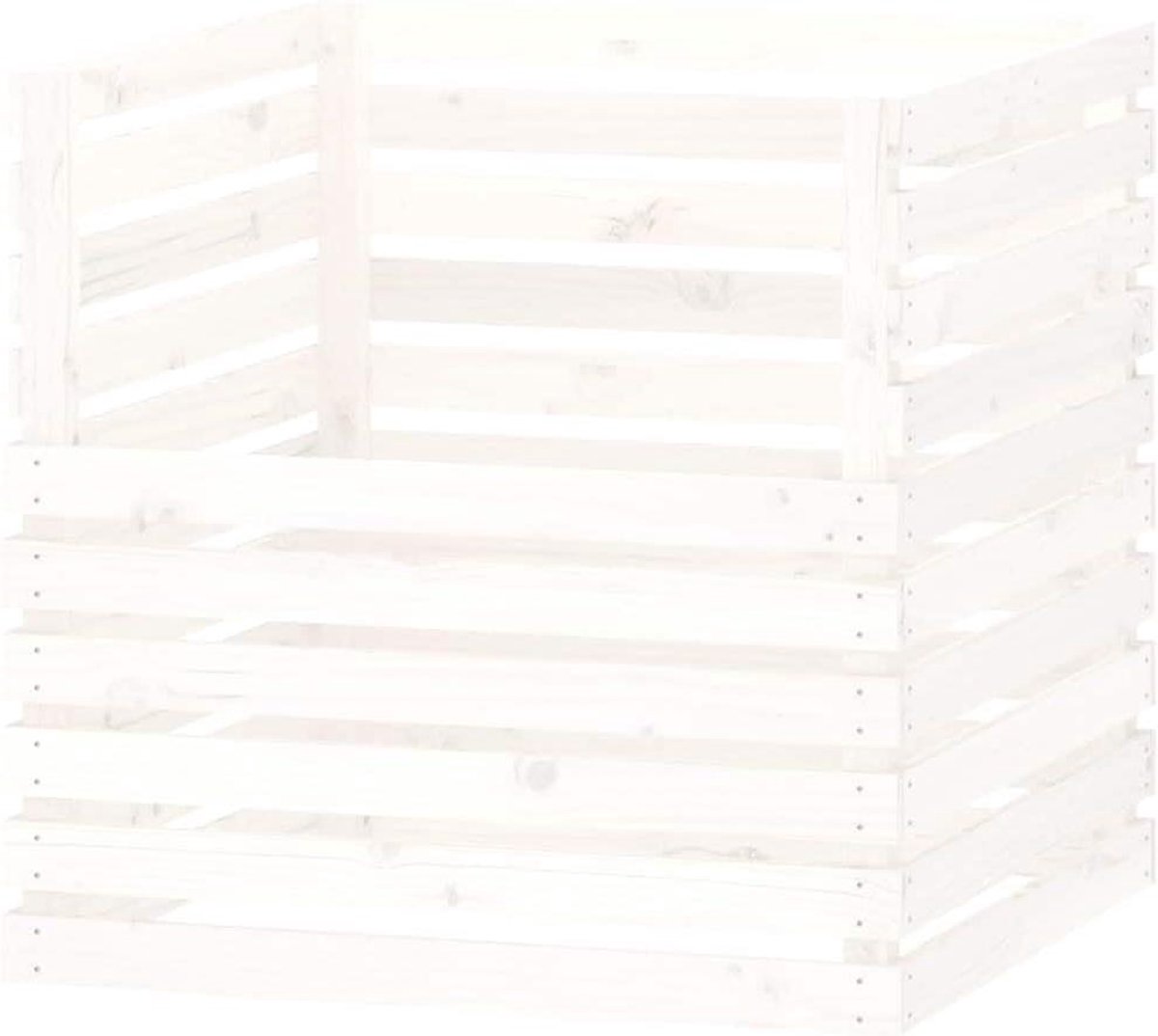 Compostbak Tuin - Composteerbak Afvalbak - Afval Verzamelen - Massief Grenenhout Frame - 80x80x78 cm - Wit
