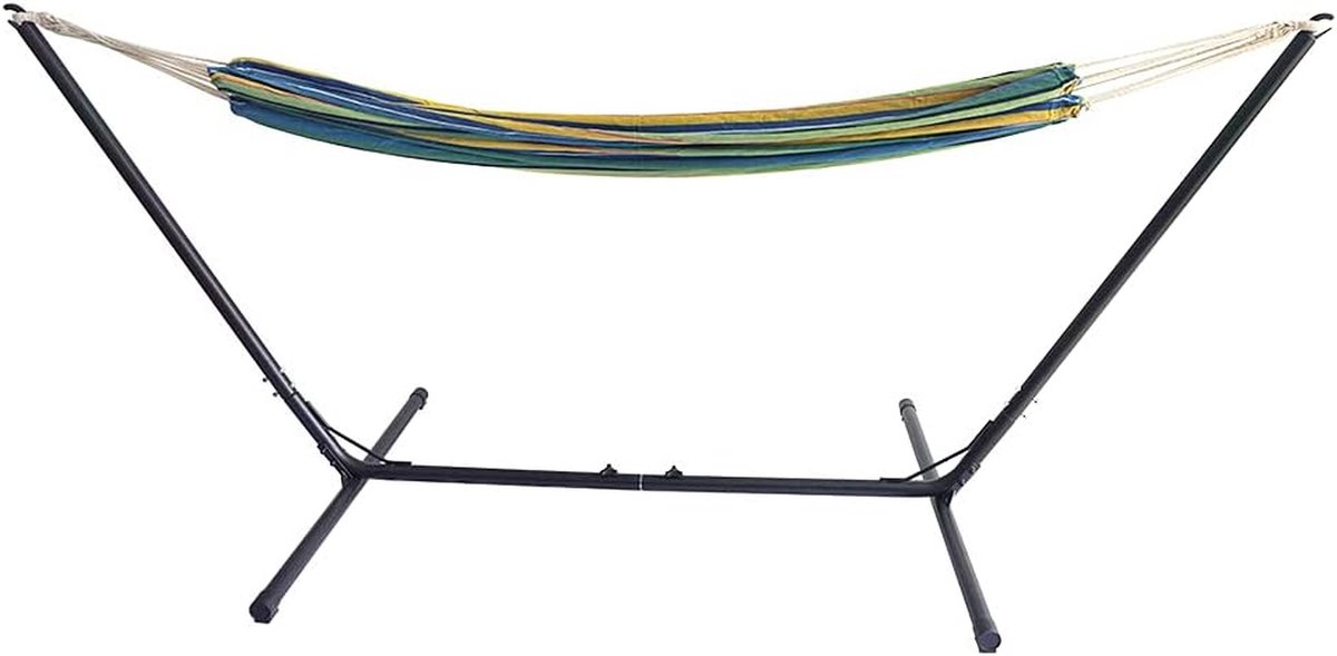 Hangmat met Standaard - Tuin Hangmat Relax Hangmat - Ontspannen Buiten - Inclusief Bekerhouders - 386 cm Lengte - Zwart