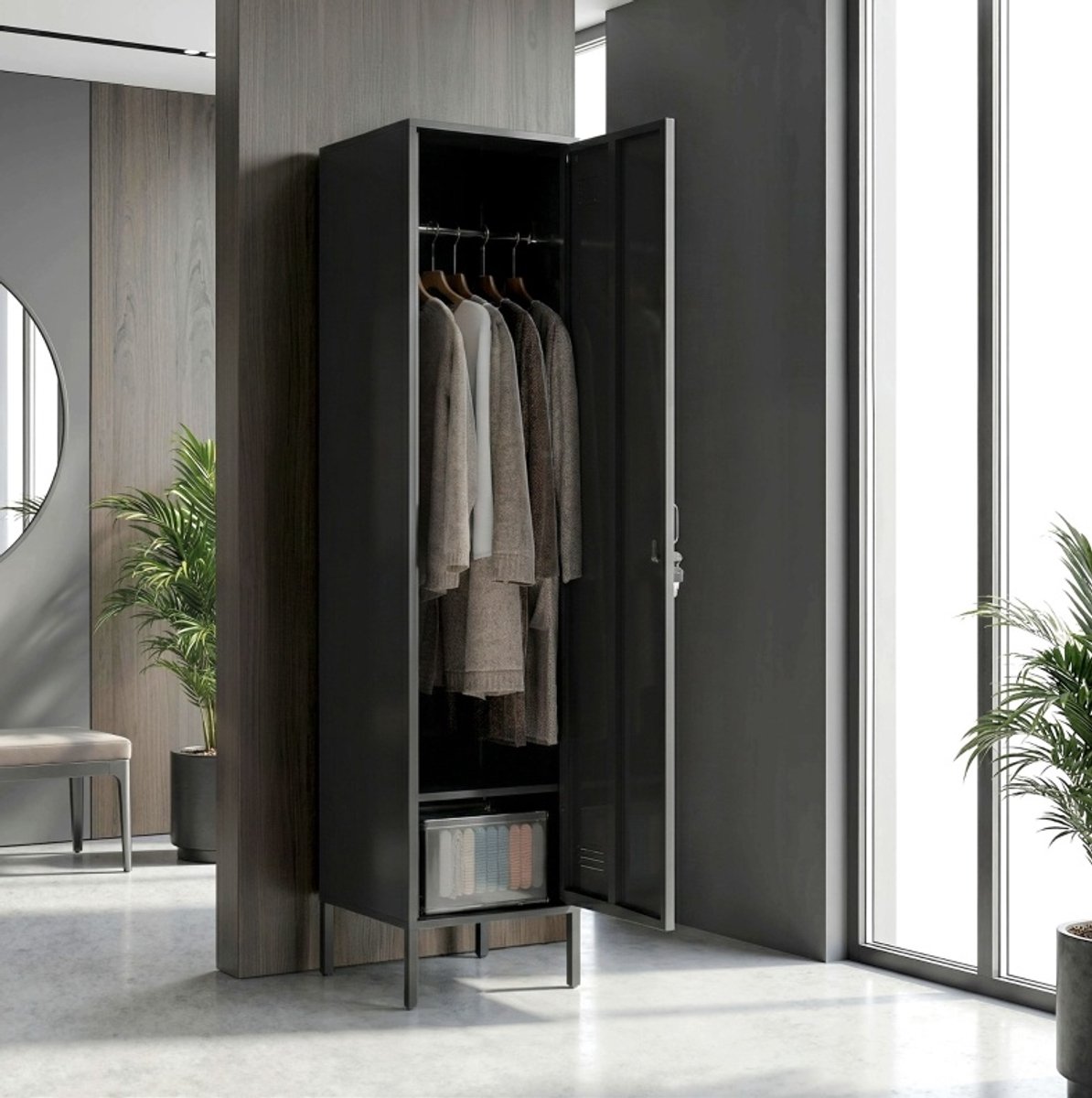 COVREO Metalen kledingkast 40 x 40 x 179 cm, zwart, staal met slot