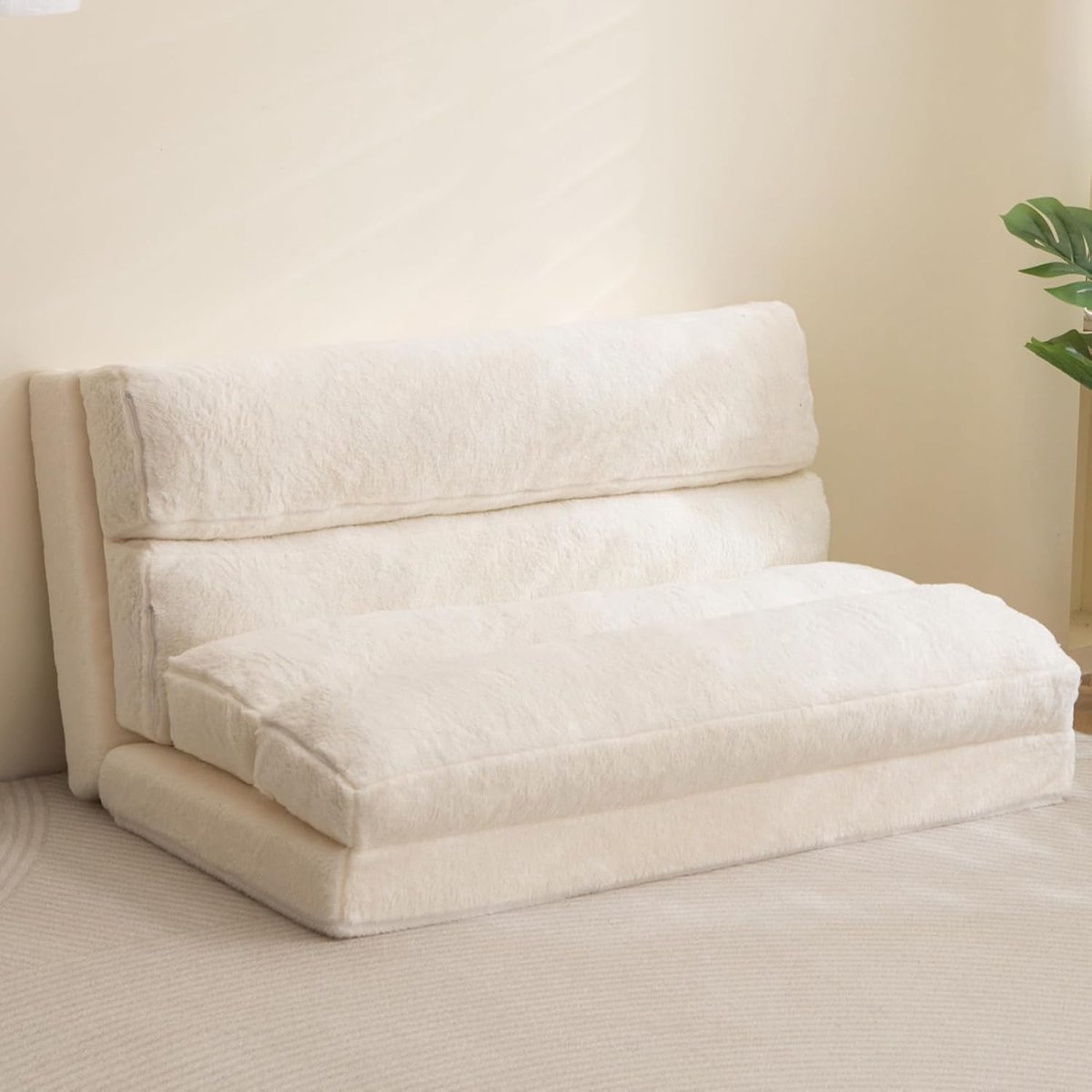 SnelShoppen - MAXYOYO Zitzak Bed, Vouwbank, Vloermatras voor Volwassenen, Extra Dikke 6-Way Vouw Vloersofa, Beige 100 x 240 cm voor Slaapkamer en Woon
