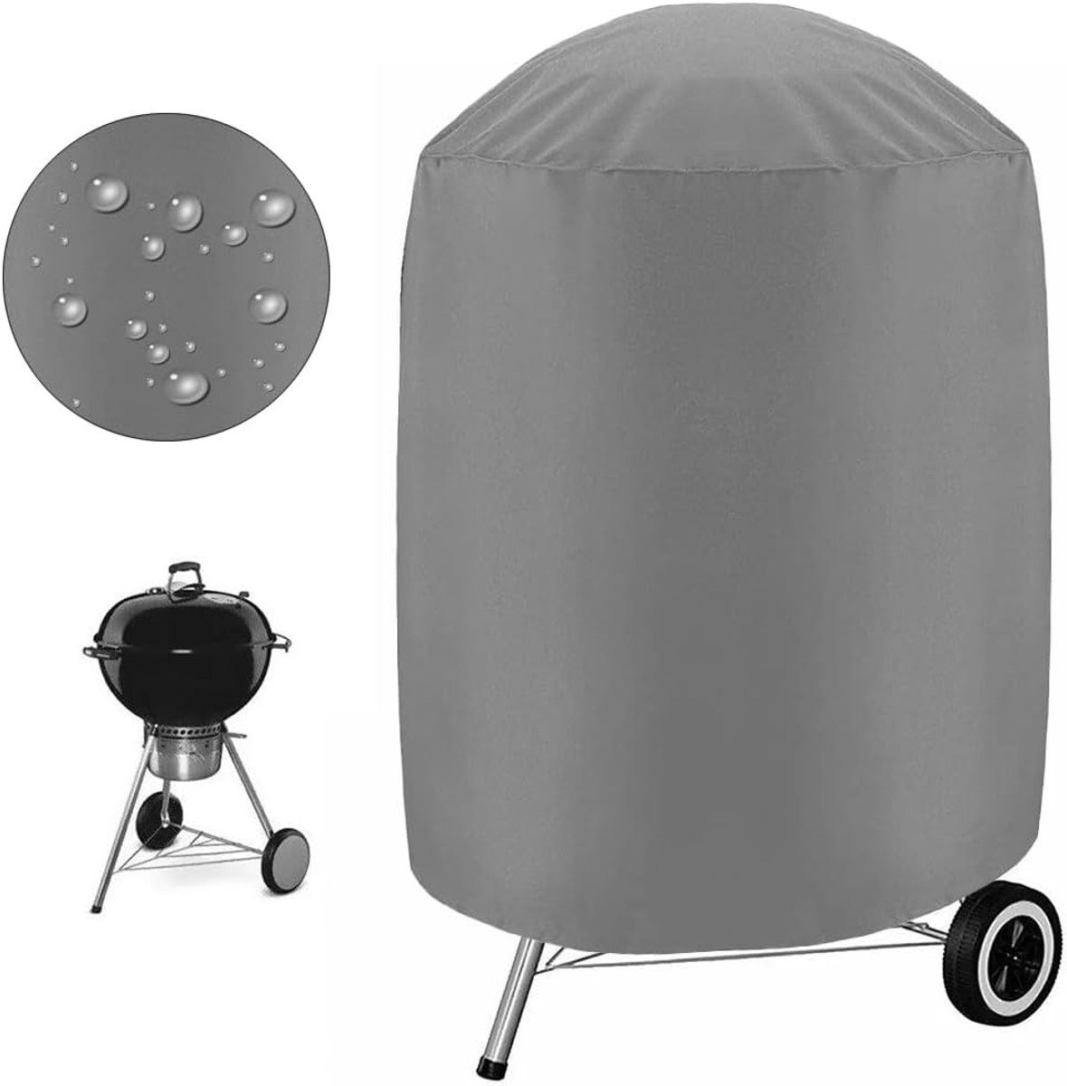 SnelShoppen - Barbecue Cover, Beschermhoes voor Kettle Grill en Smoker, Waterdicht, 105 x 62 x 62 cm, Grijs, Premium Kwaliteit, Bescherming tegen Weer