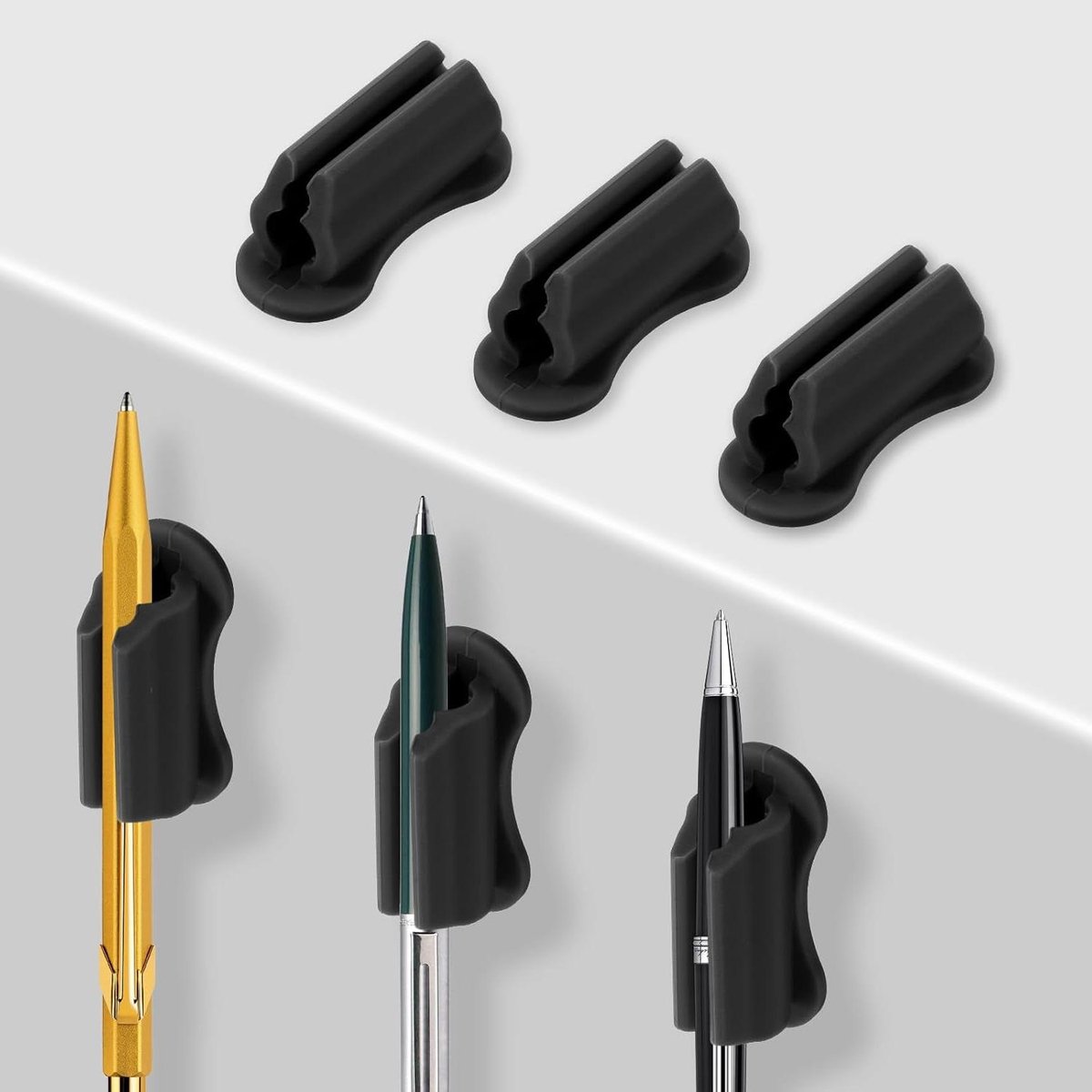 Zelfklevende Pennenhouders - Pen Clips - Bureau Organisatie - Flexibel Siliconen Materiaal - 6 Stuks - Zwart Grijs Wit