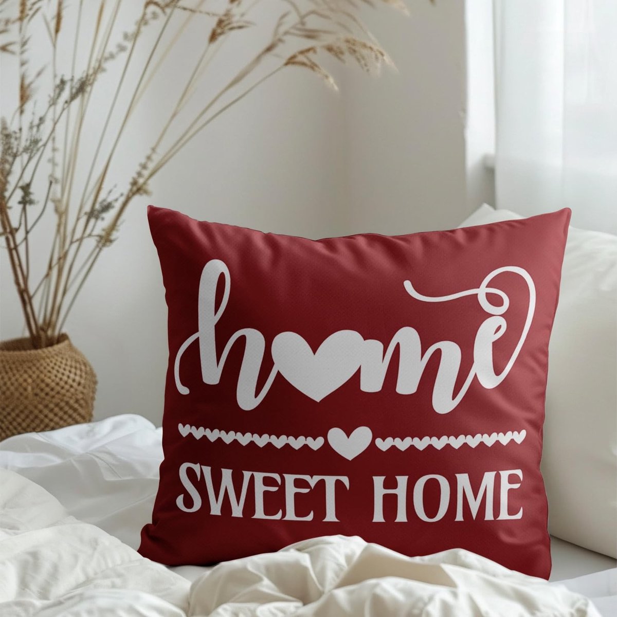 Decoratieve Kussenhoezen voor Bank en Sofa in Rood en Bourgondisch - Zachte Linnen Kussens met Onzichtbare Rits voor Woonkamer en Slaapkamer - 40 x 40 cm